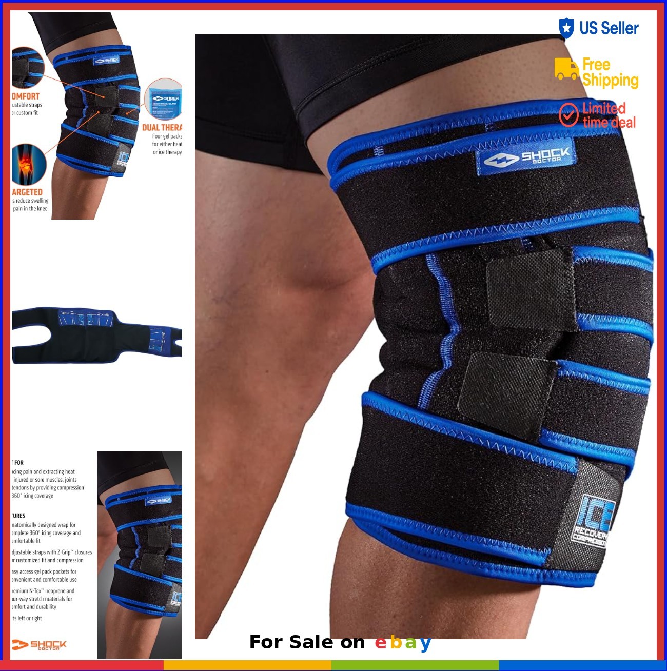 Knee Brace Ice Pack Wrap Compression Support for Pain Relief Swelling Adjustable