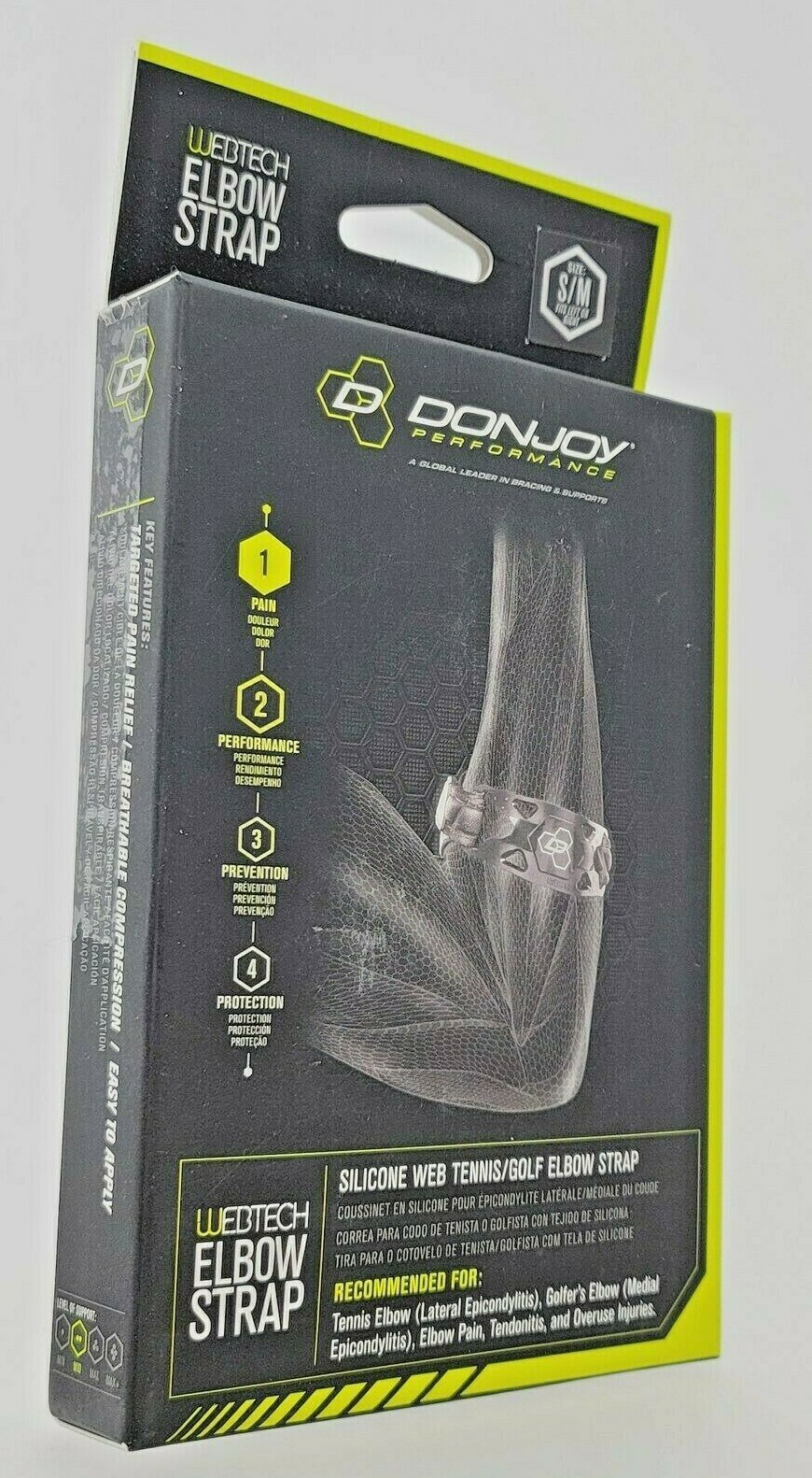 DonJoy Performance WEBTECH Silicone Web Tennis/ Golf Elbow Strap S/M Black