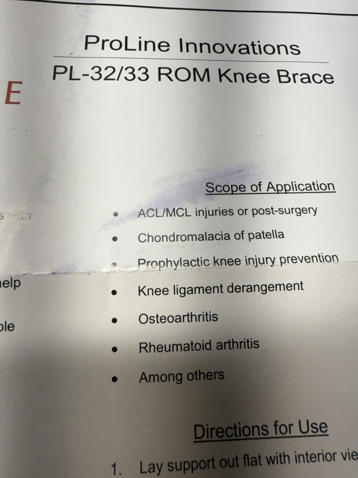 ProLine Innovations PL-32/33 ROM Knee Support Brace New Universal Bilateral