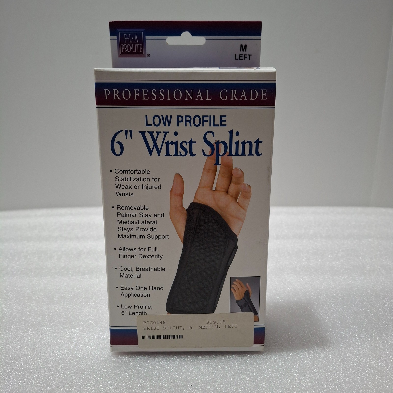 FLA Low Profile 6″ Wrist Splint Left Hand Black Medium New In Box