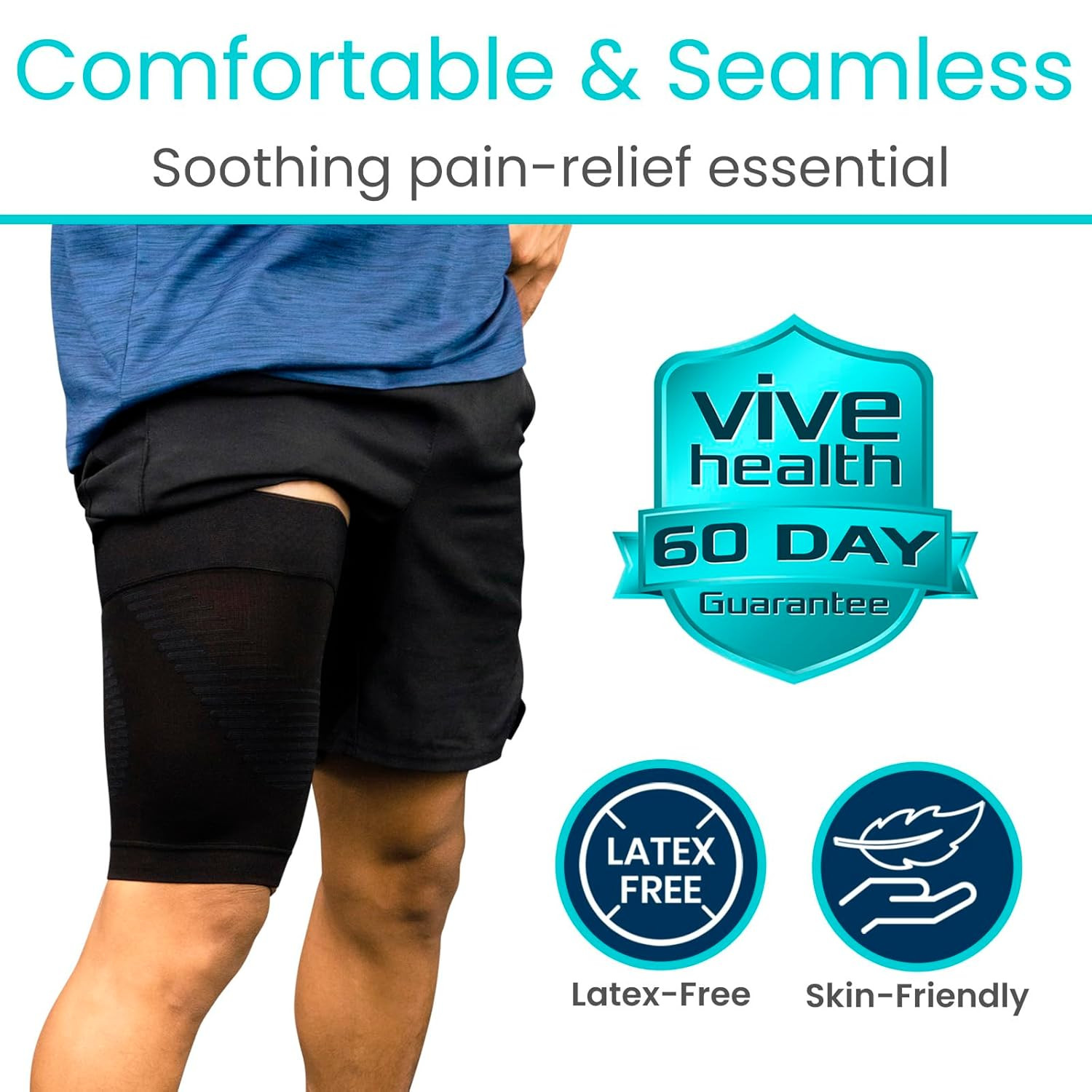 Thigh Compression Sleeve (2 Pack) Hamstring Brace for Upper Thigh – Breathable L
