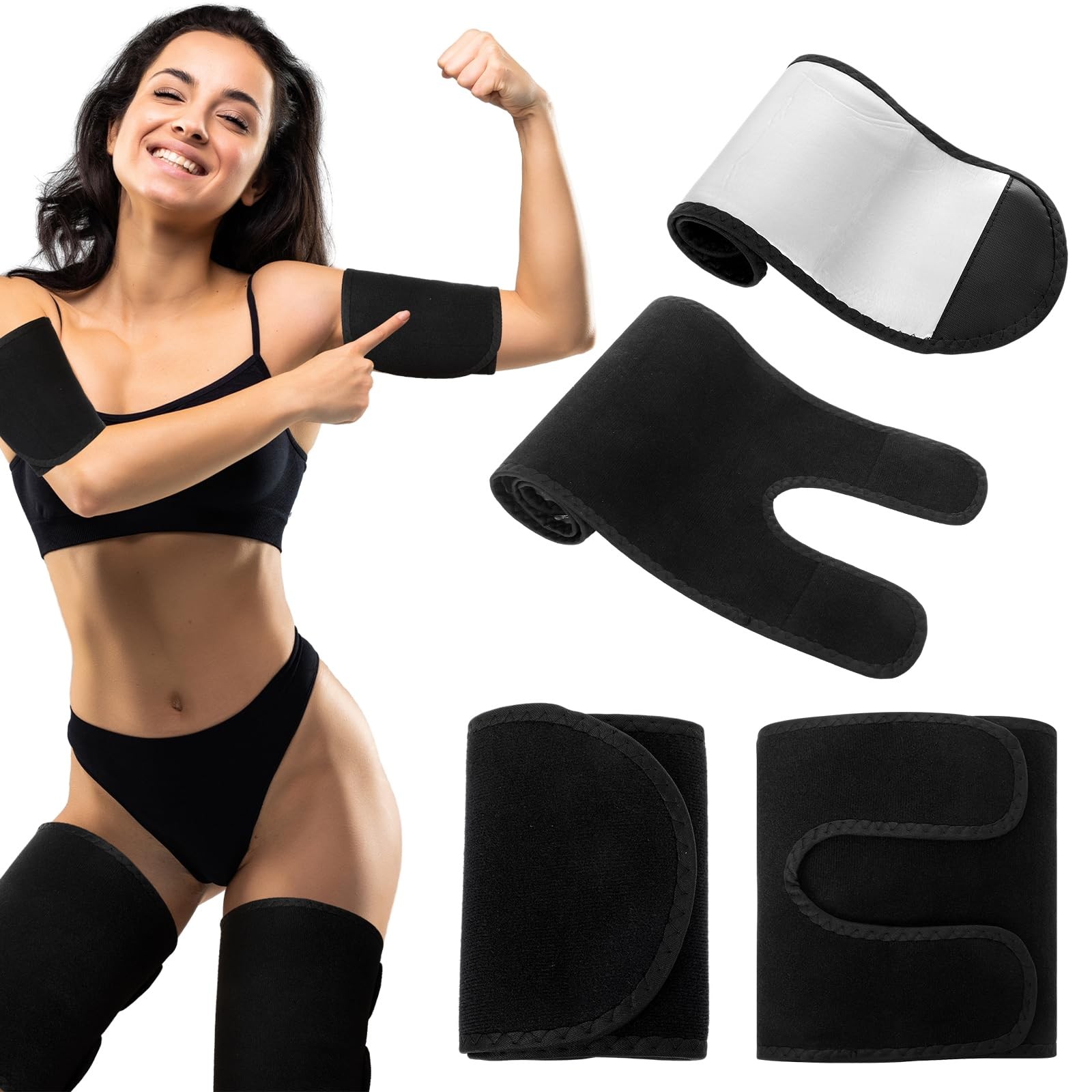Shyyween 4 Pcs Thigh Wraps & Arm Trimmers Set Thigh and Arm Sweat Bands Slimm…