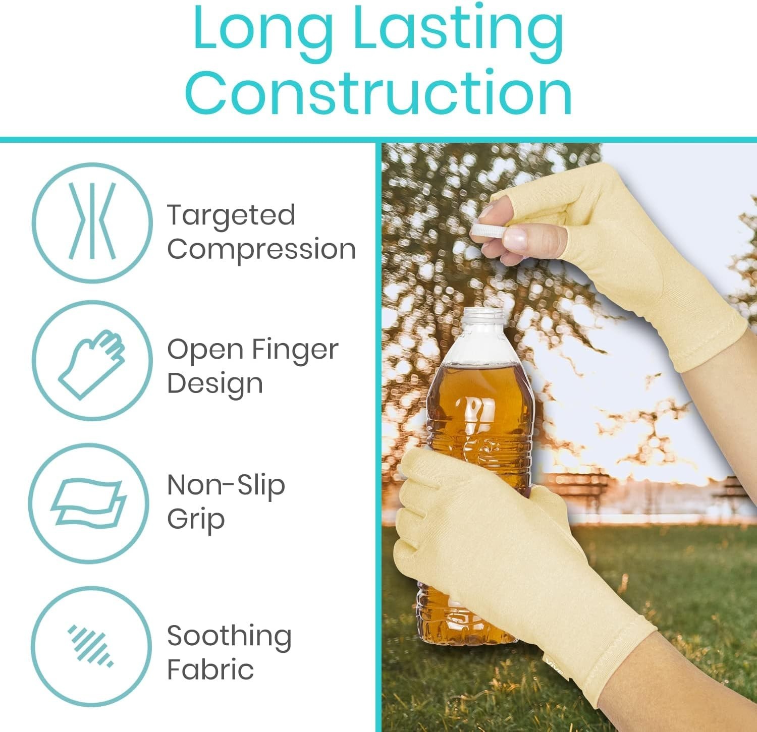 Pain-Relieving Open Finger Compression Gloves for Arthritis – Small Size, Beige