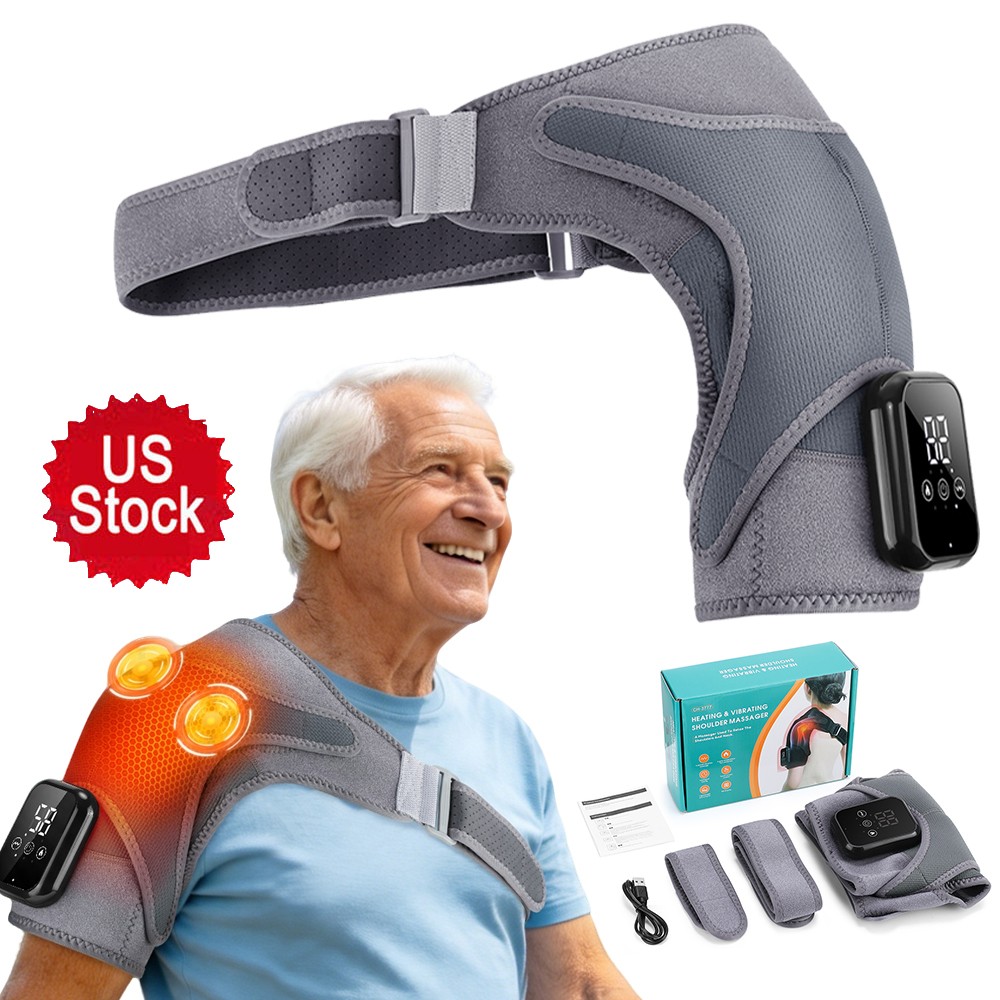 Heating Vibration Shoulder Massage Support Belt Strap LED for Muscle Relaxation
