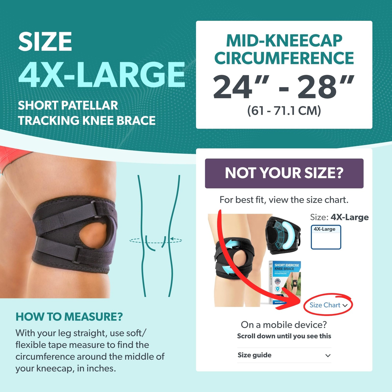 BraceAbility Plus Size Patellar Tracking Short Knee Brace – XXXXL Walking Exerc