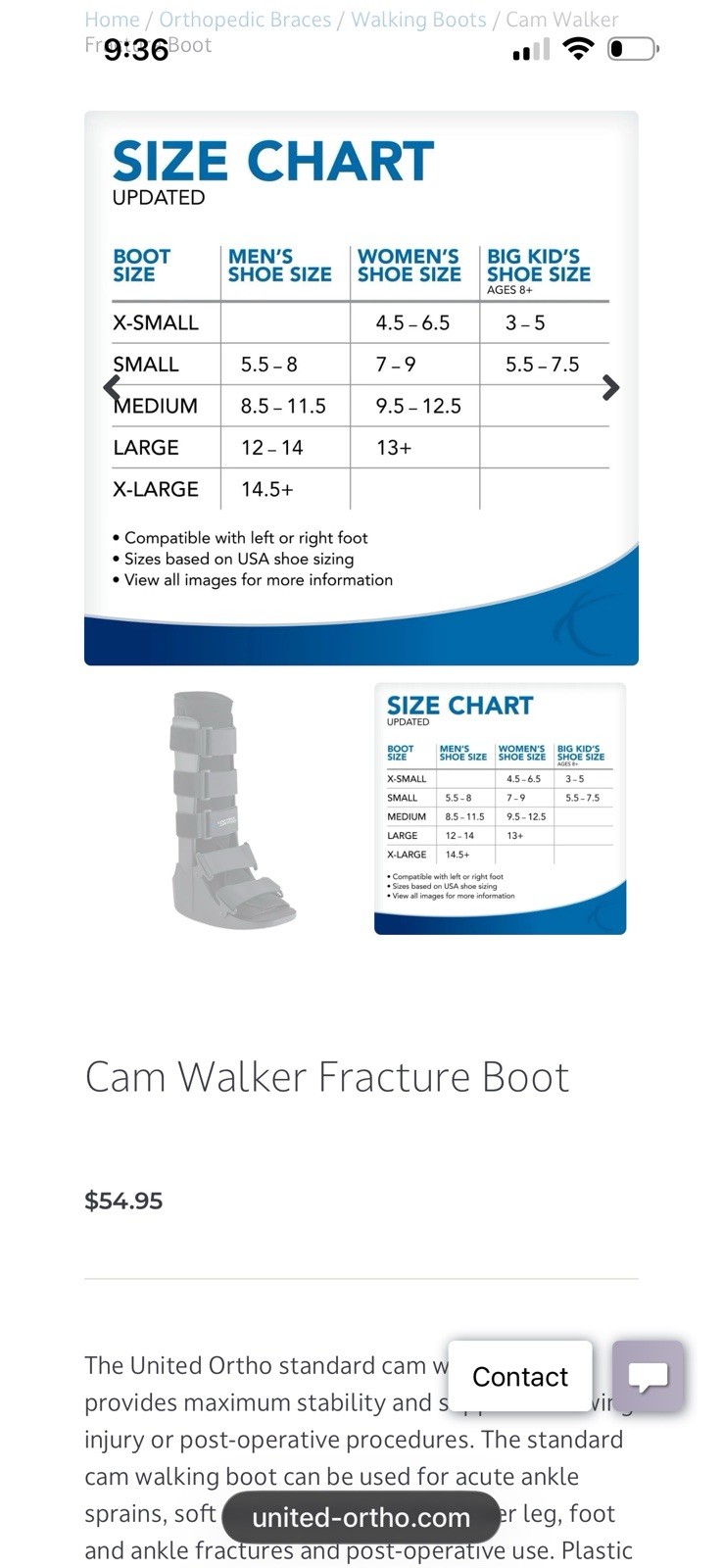 New united ortho cam walker fracture boot Medium See Size Chart Pic