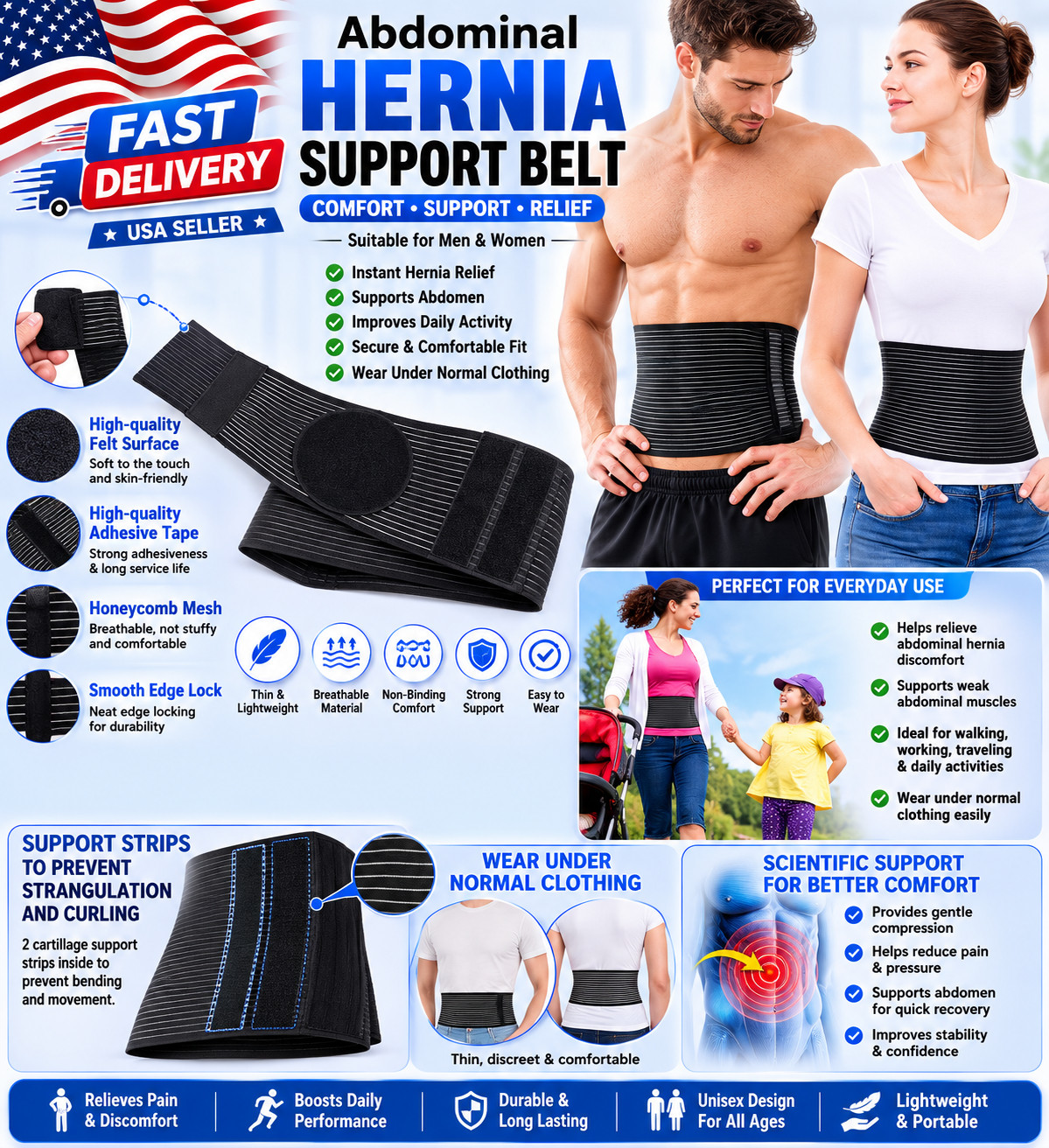 Umbilical Hernia Belt for Men and Women Abdominal Support Binder with Compress