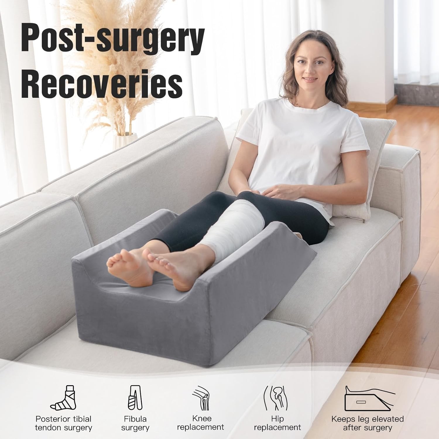 Post-Surgery Leg, Knee, Ankle Elevation Double Wedge Pillow, Memory Foam Leg El