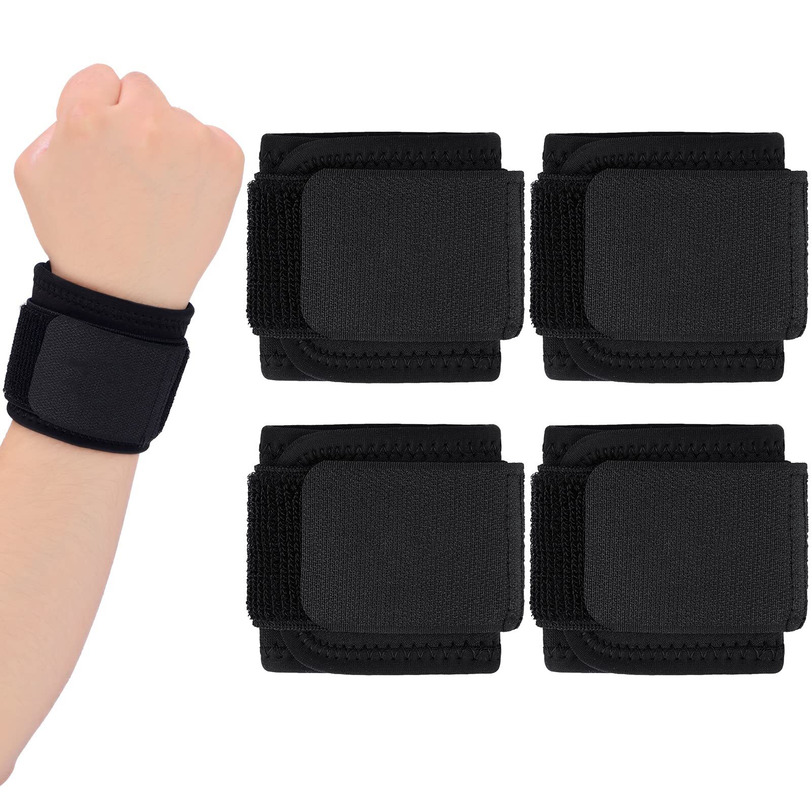 Adjustable Wrist Braces for Carpal Tunnel & Sports – Pack of 4 Wraps