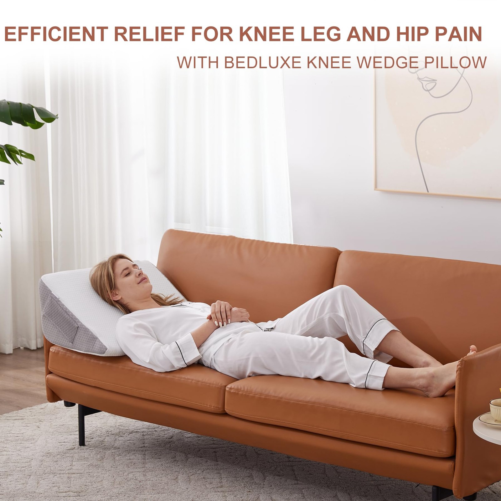 Bedluxe Knee Pillow for Back Sleeping, Leg 23.6*18.9*7.9 Inch, White/Grey