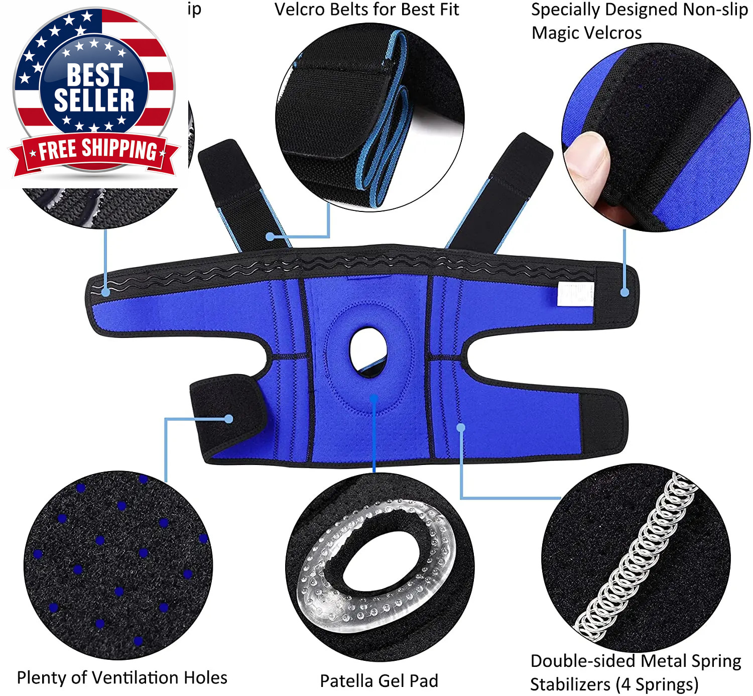 Knee Braces for Pain Men & Women with Patella Gel Pad Side Stabilizers, Arthriti