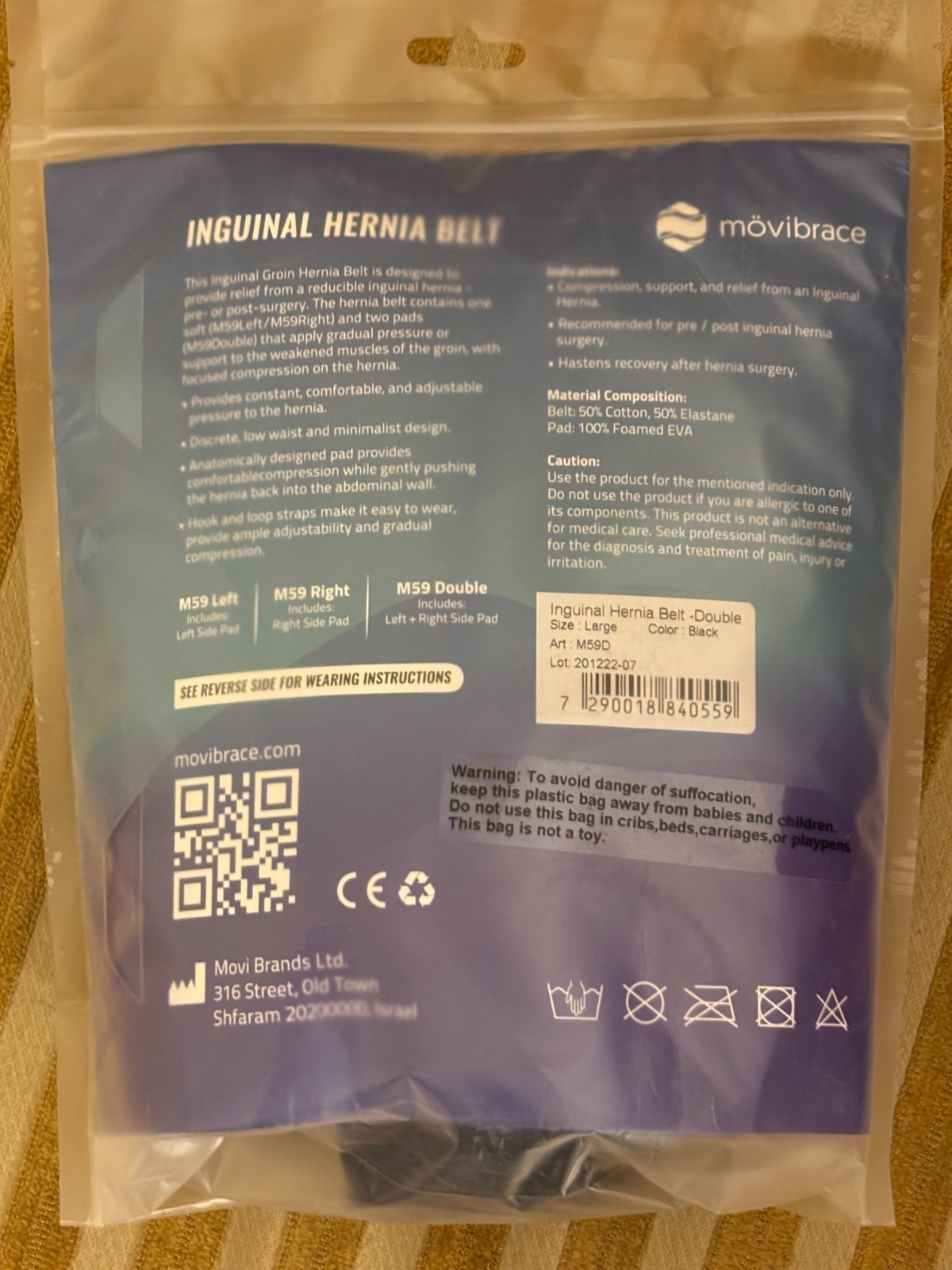 BRAND NEW Inguinal Groin Hernia Belt Movibrace DOUBLE Black Large Truss M59 BEST