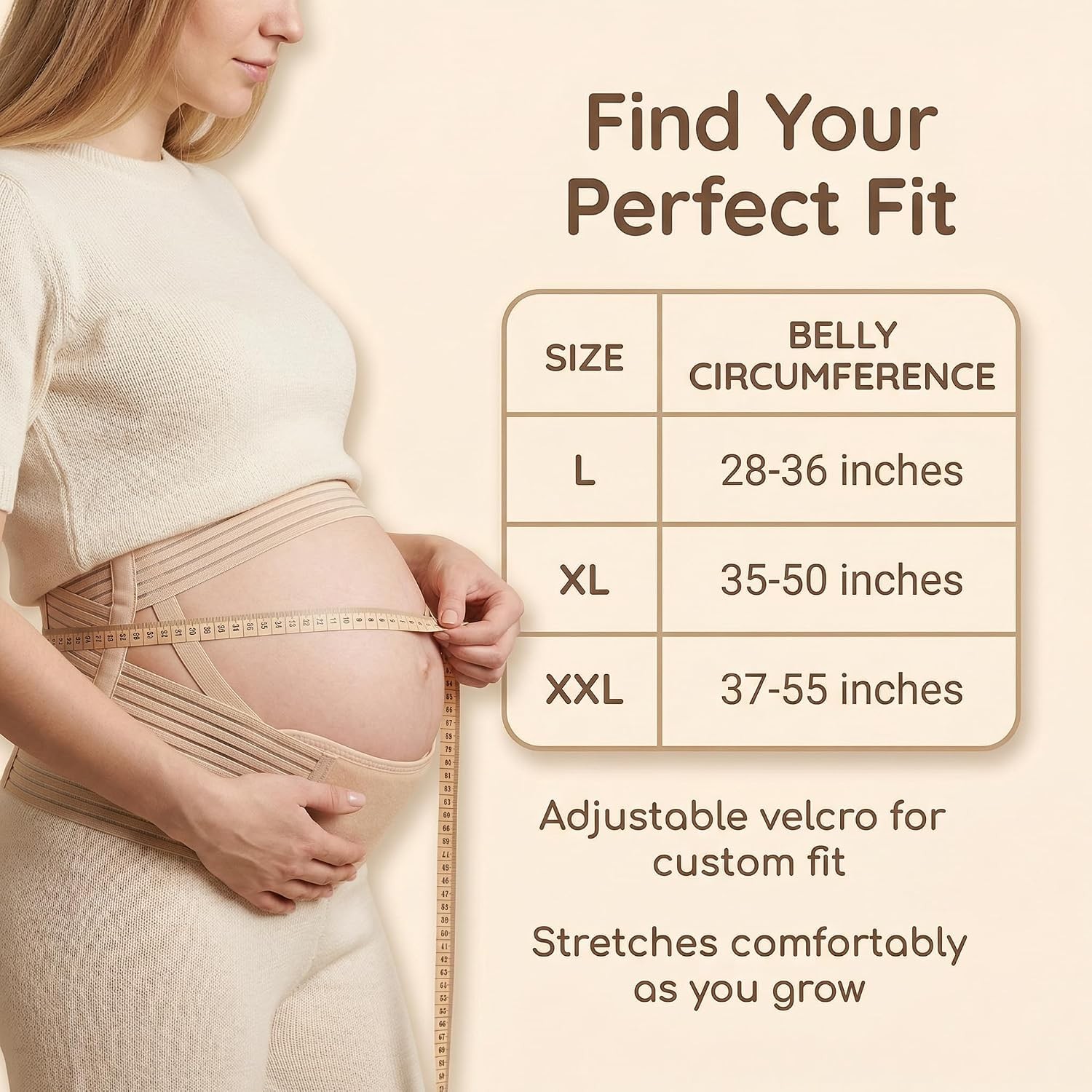 Maternity Belly Band Pregnancy Support Belt Beige Large 3 in 1 Pregnancy Support
