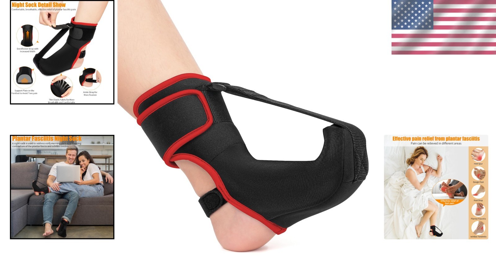 Lightweight Plantar Fasciitis Night Sock with Non-Slip Ankle Strap – Medium Size