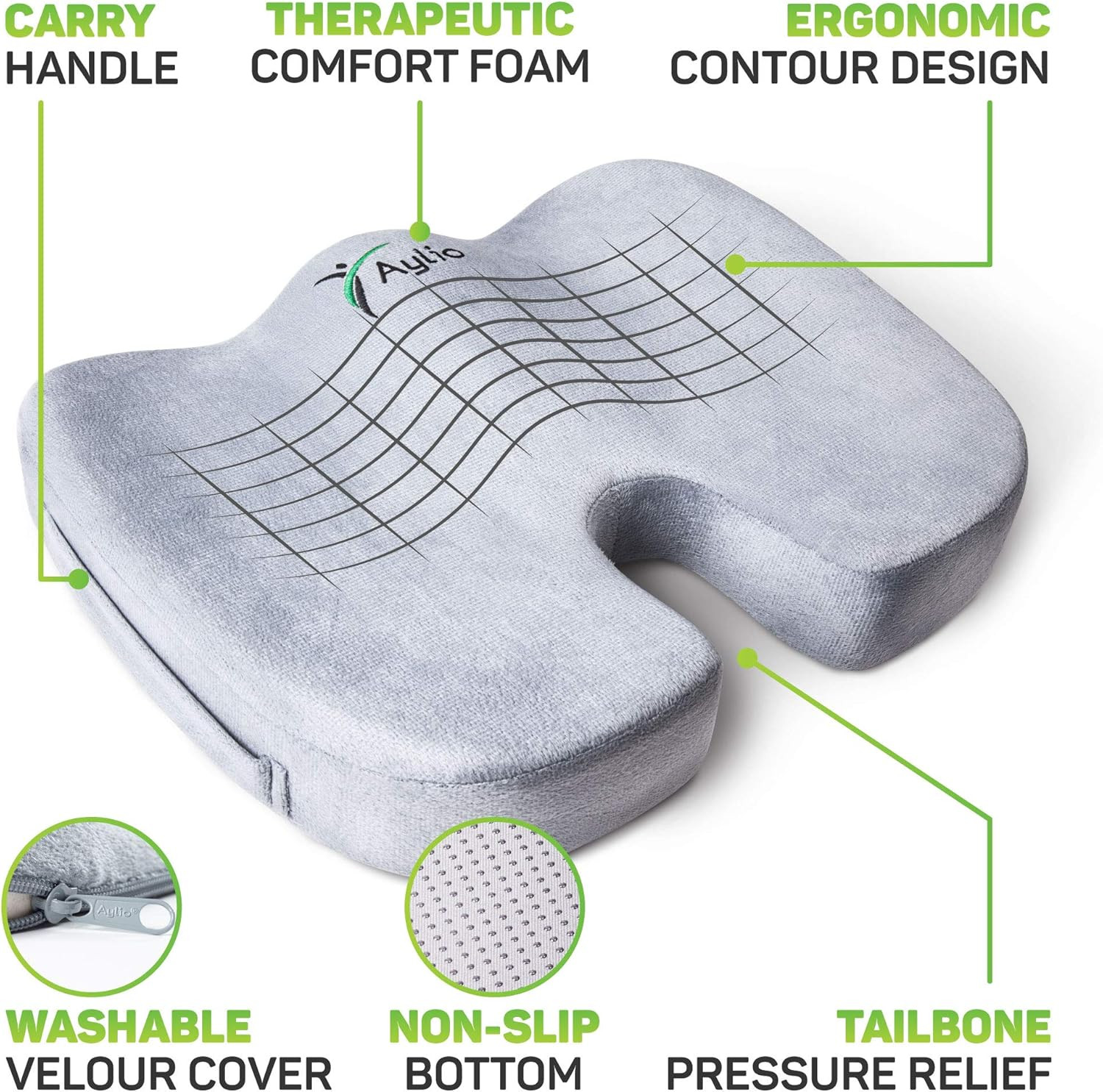 Seat Cushion for Desk Chair – Back Pain, Tailbone Relief, Coccyx, Butt, Hip Supp