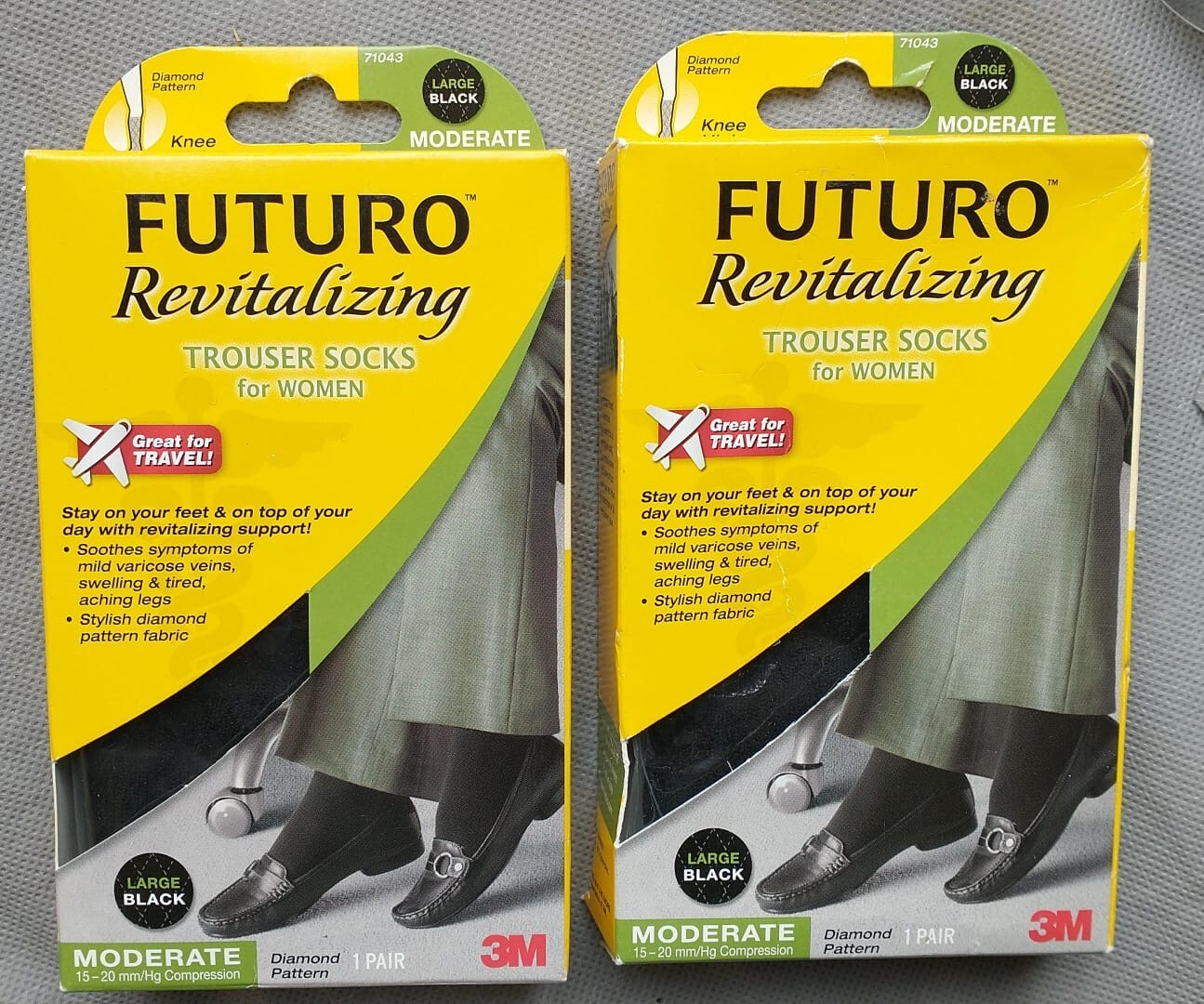 2 Pairs Futuro Large Black Revitalizing Compression Socks Women’s Moderate 15-20