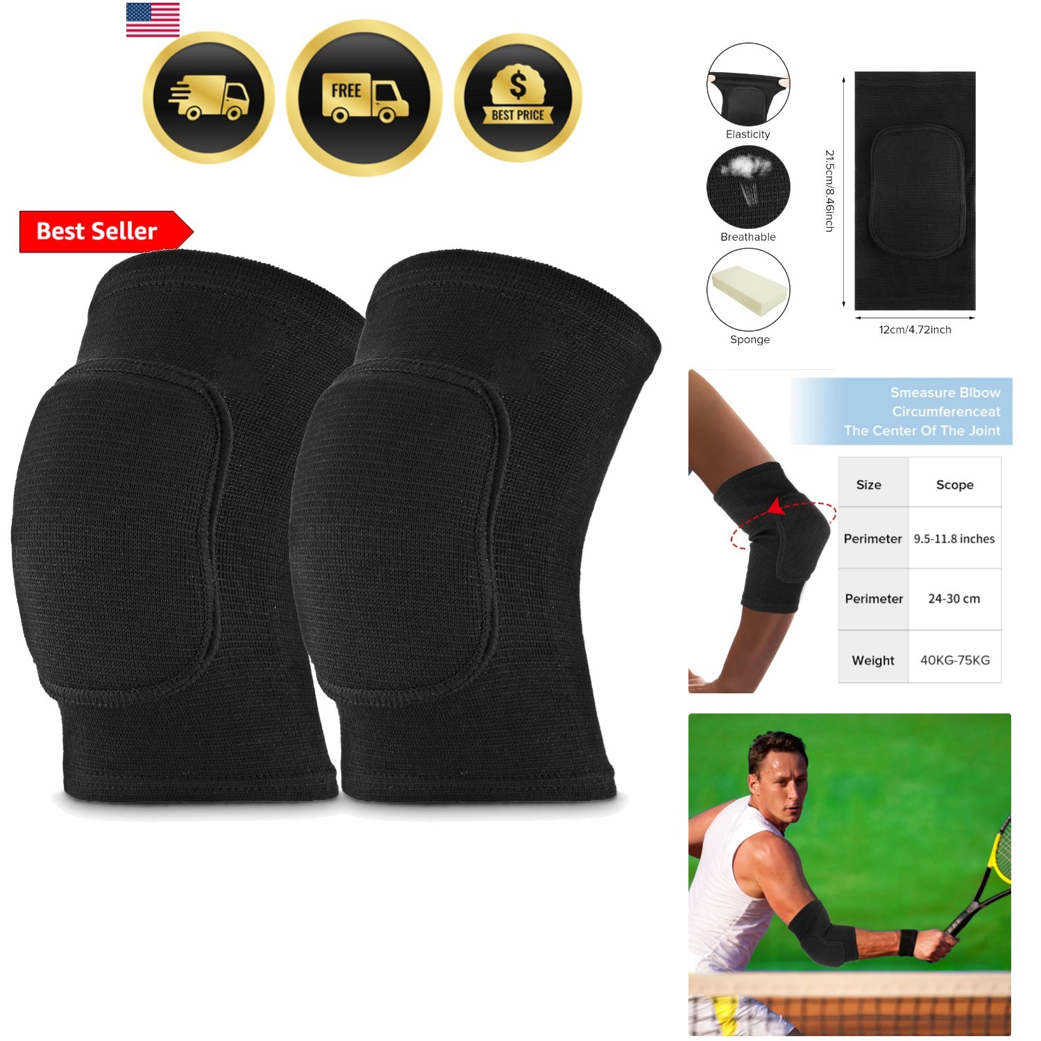 Arm Brace Pads Elbow Protector Strap Pair, Breathable Anti-Collision Sponge T…