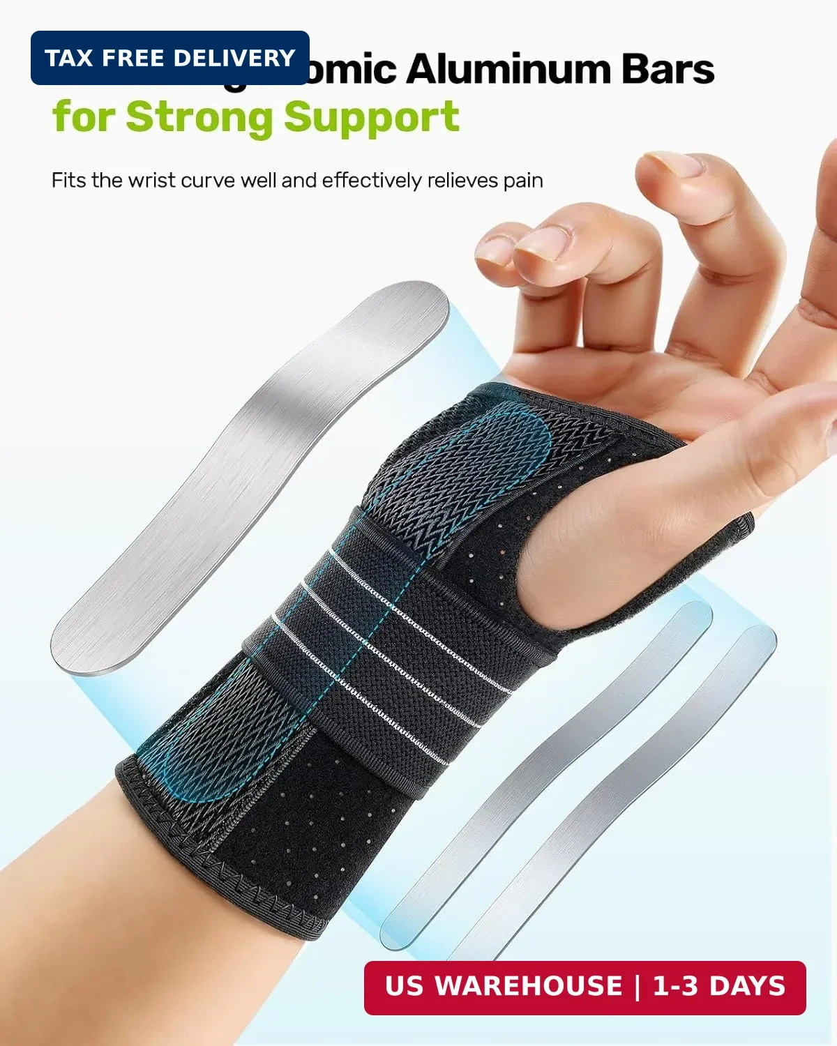 Rakiie Carpal Tunnel Wrist Brace – Ergonomic Night Support with 3 Metal Splints