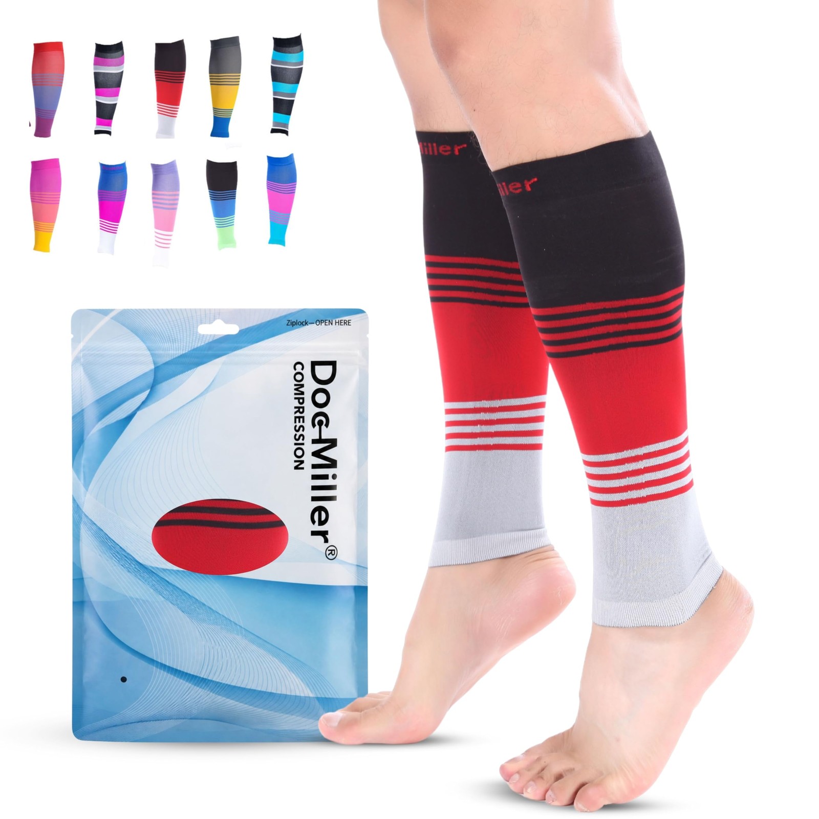 Doc Miller Calf Compression Sleeve for Men & Women – 2X-Large, Black Red Gray