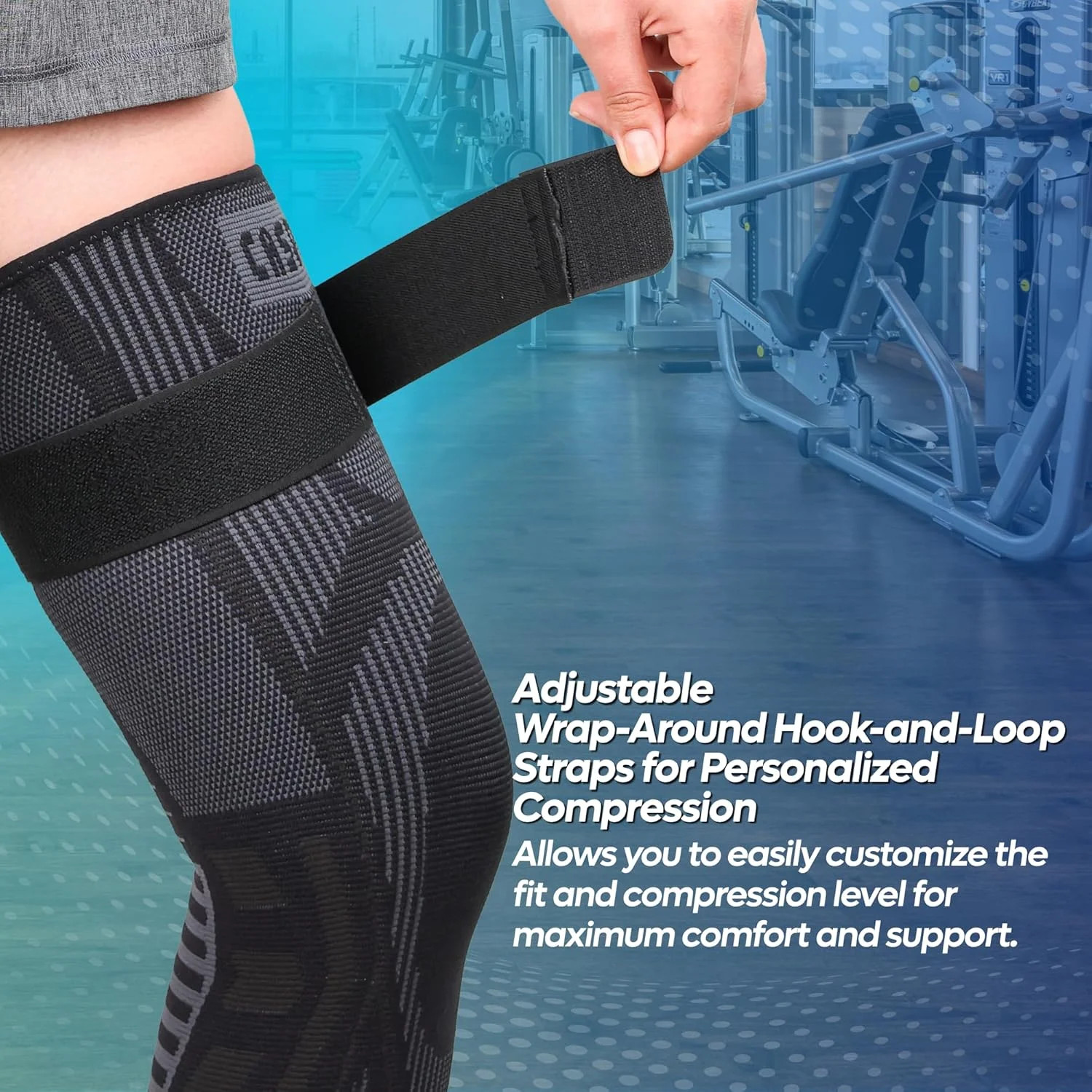 Caspe Leg Compression Sleeve With Strap, Full Length Thigh Knee Calf Support, Kn