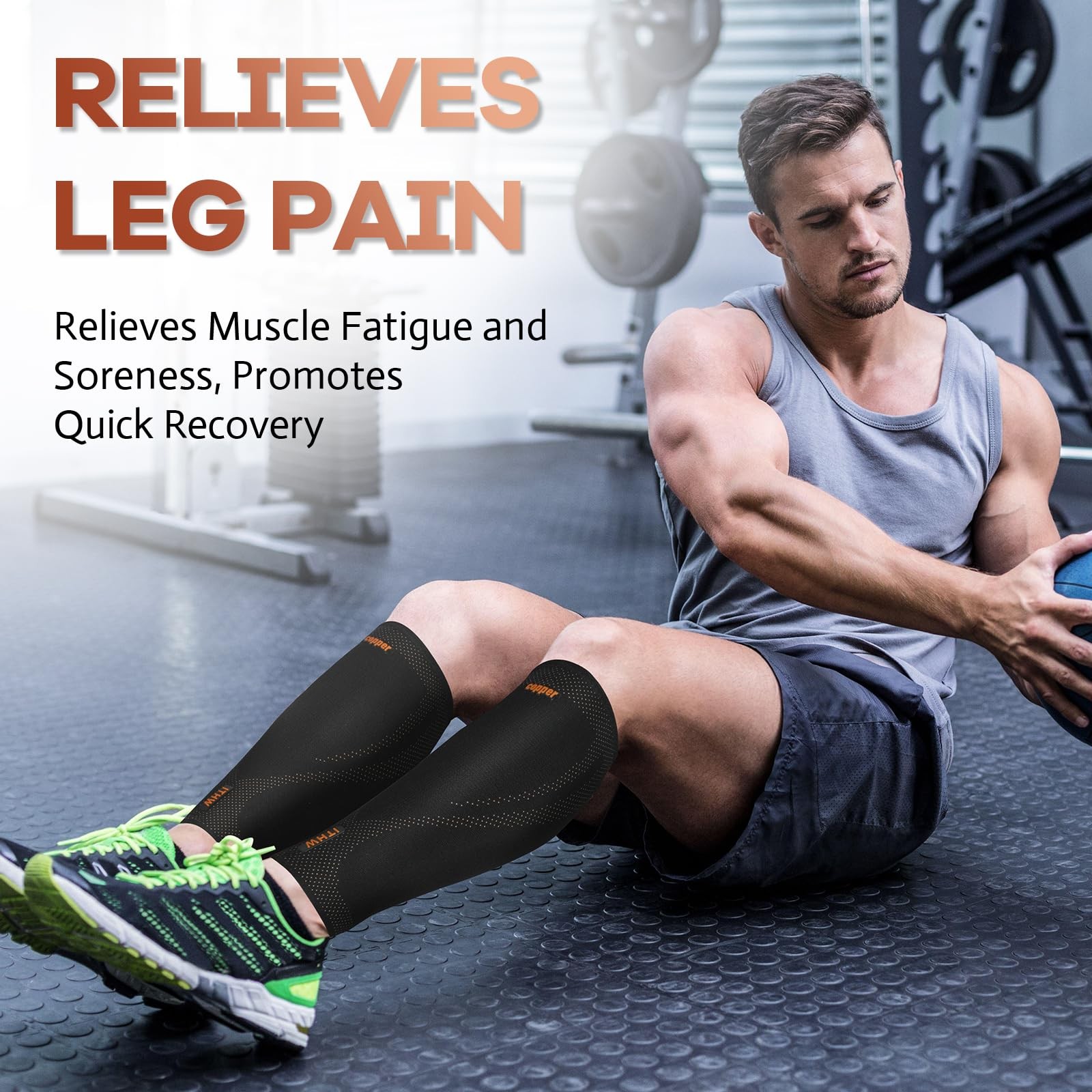 Copper Calf Compression Sleeves for Men & Women – High Stretch Large, Black