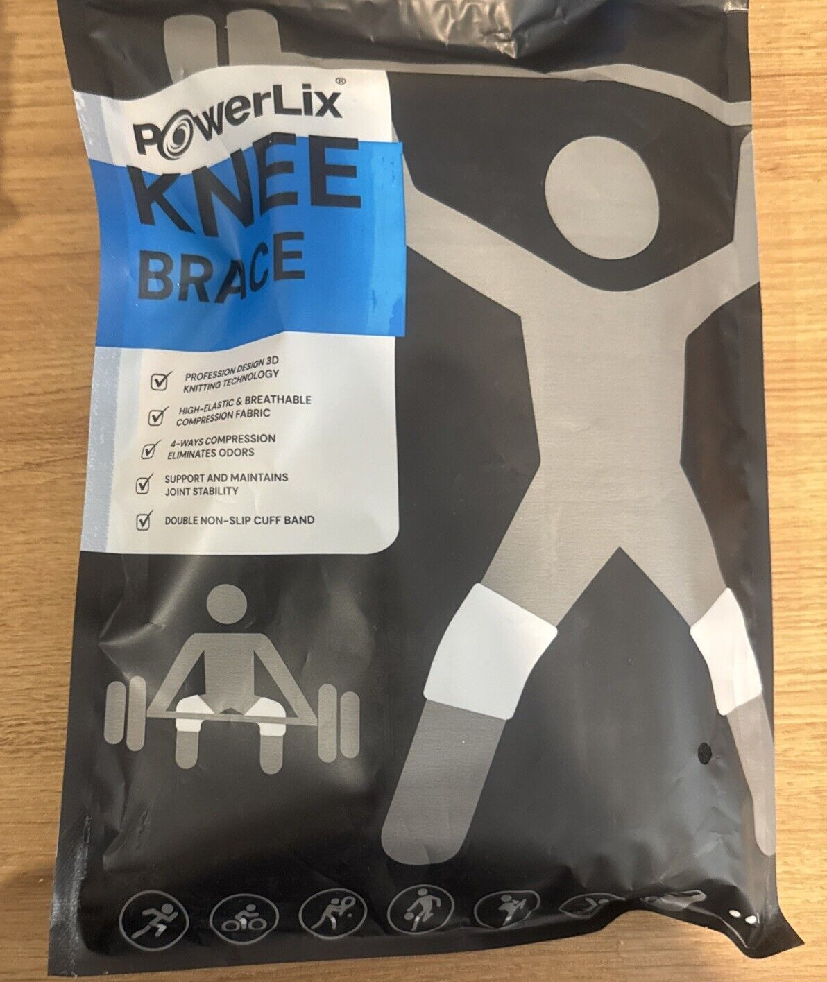 Powerlix One Knee Adjustable Compression Brace Unisex Black Size Large NEW