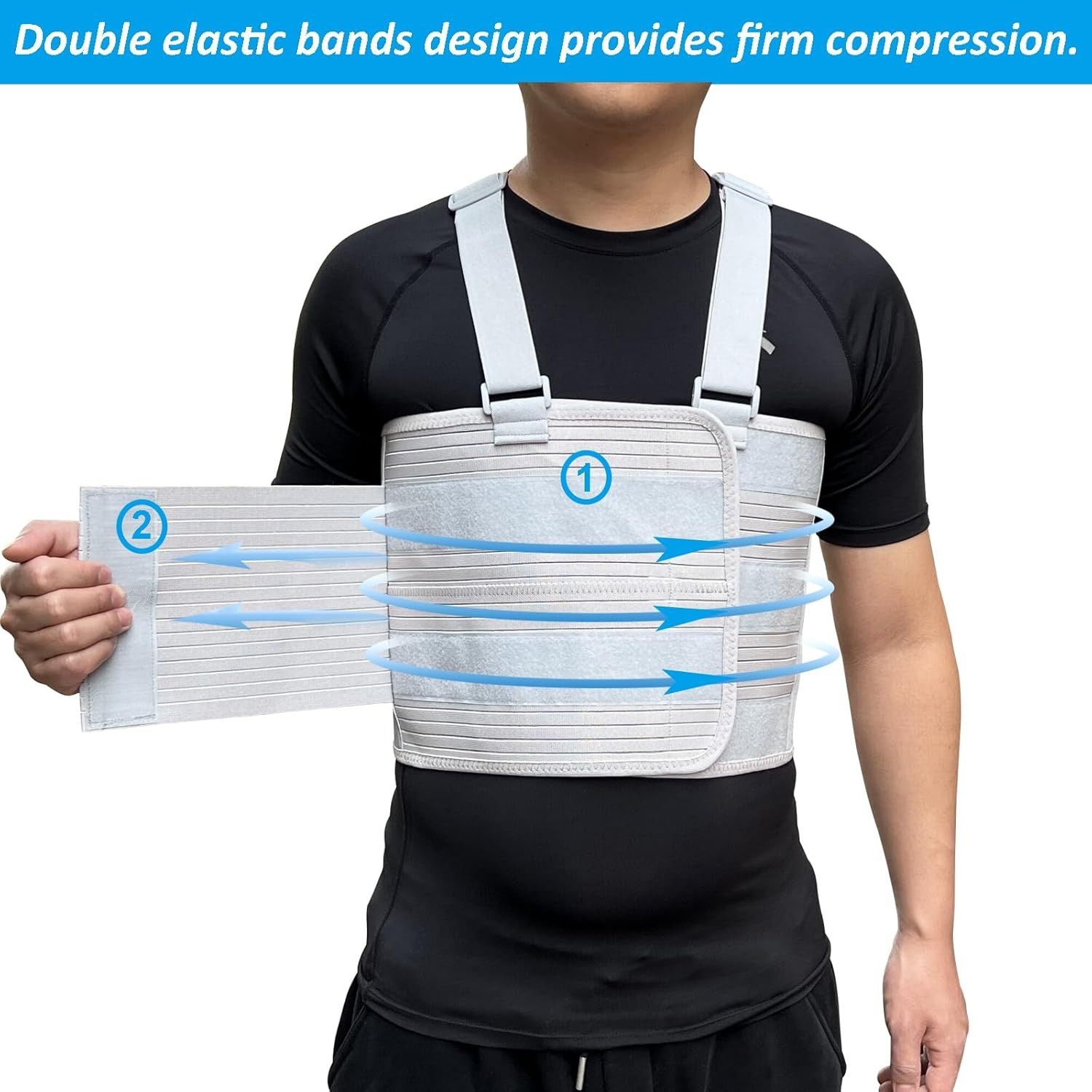 Rib Injury Chest Binder Brace for Cracked Ribs- Elastic Rib Support Belt for Men