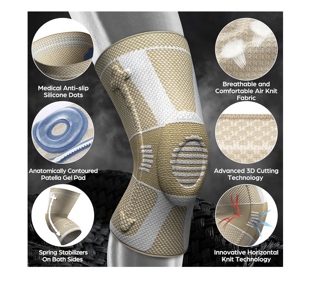 NEENCA Knee Brace Professional Knee Support Light Color Beige/Gold Sz M