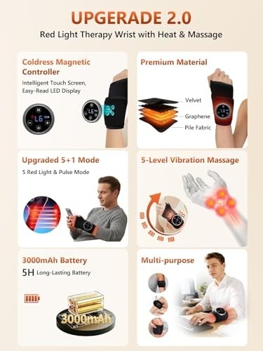Red Light Therapy Wrap with Heat & Massage for Hands, Wrist, Knee, Ankle Pain Re