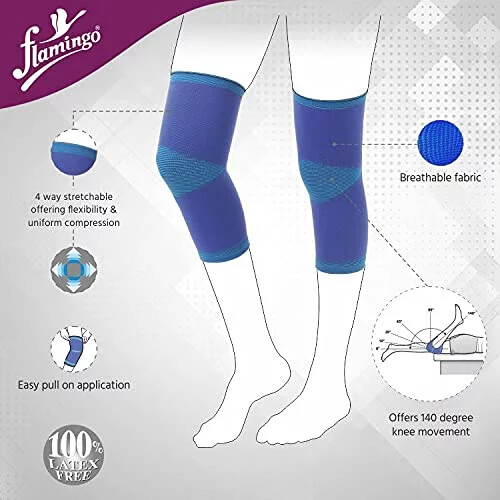 Flamingo Premium Knee Cap , 4-Way Stretch Brace, Arthritis Relief, Blue, Unisex