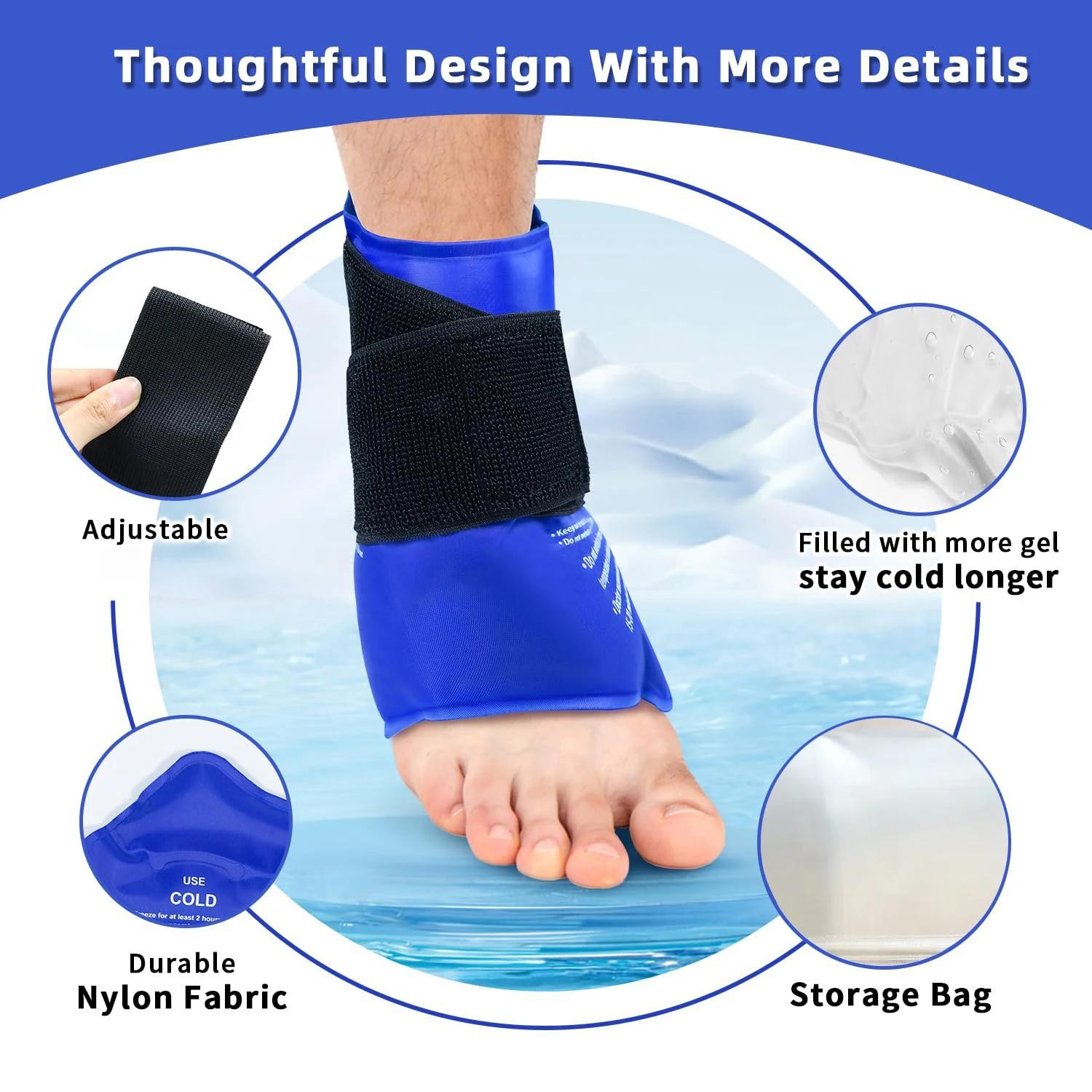 Ankle Brace Ice Pack Wrap Hot & Cold Therapy Large Reusable Gel Pack Sport Injur