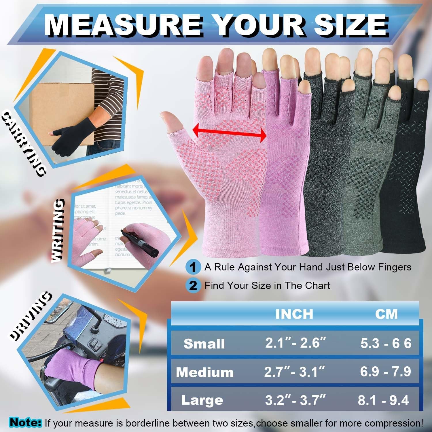 4 Pair Compression Gloves for Carpal Tunnel Pain Fingerless Arthritis Hand Glove
