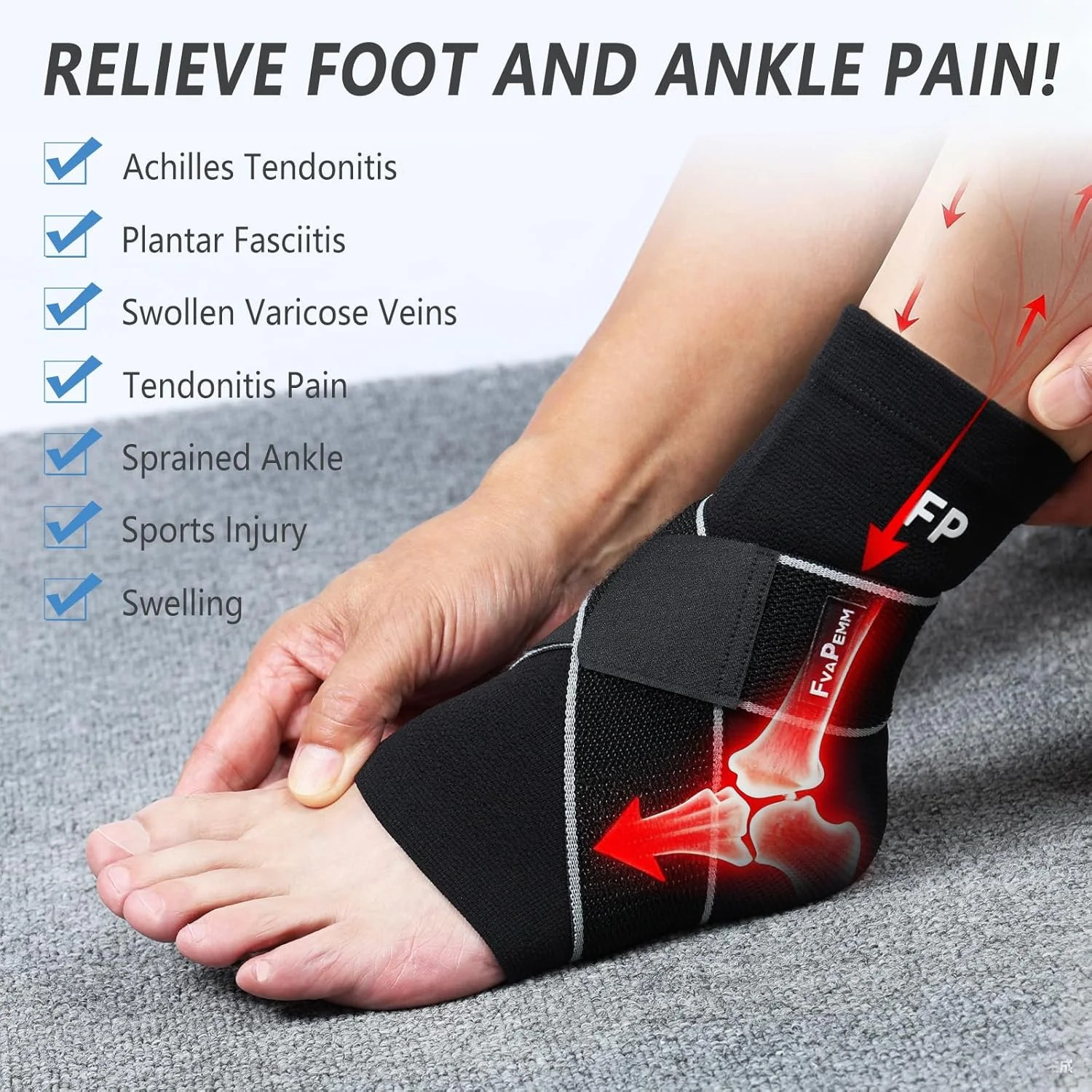 Ankle Support Brace for Women Men, 1 Pair Achilles Tendonitis Brace for Plantar