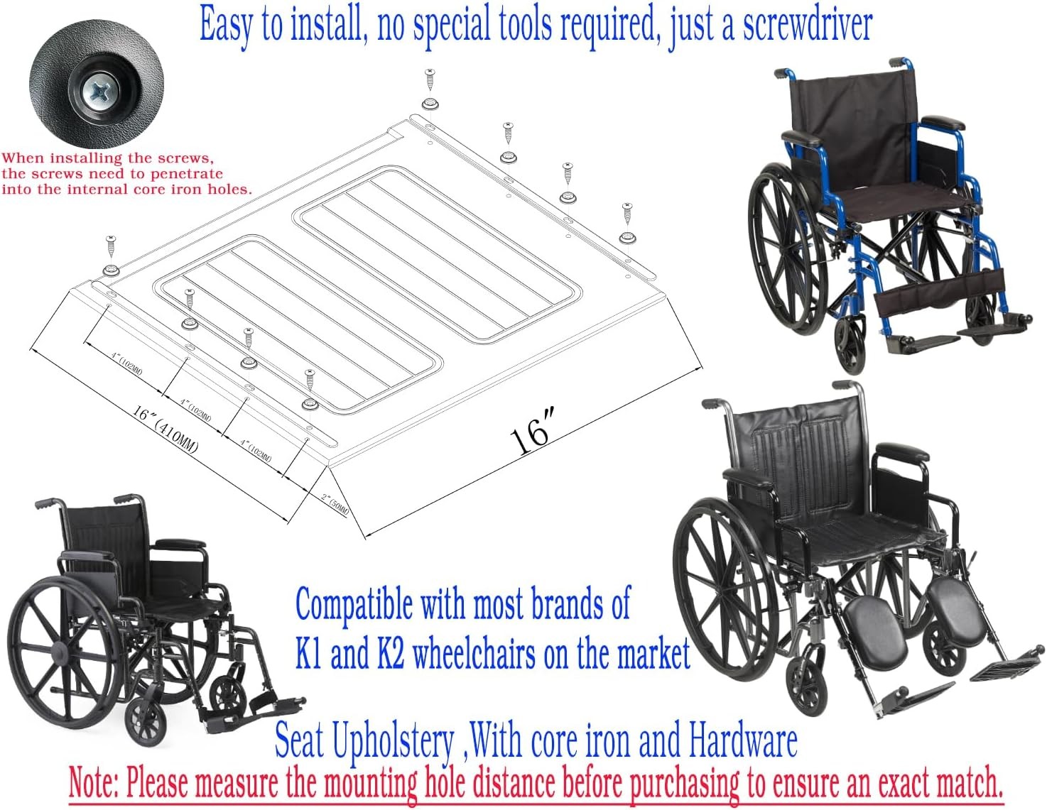 Silver Sport 2 Wheelchair seat cushion 16 inch,Wheelchair replacement Black