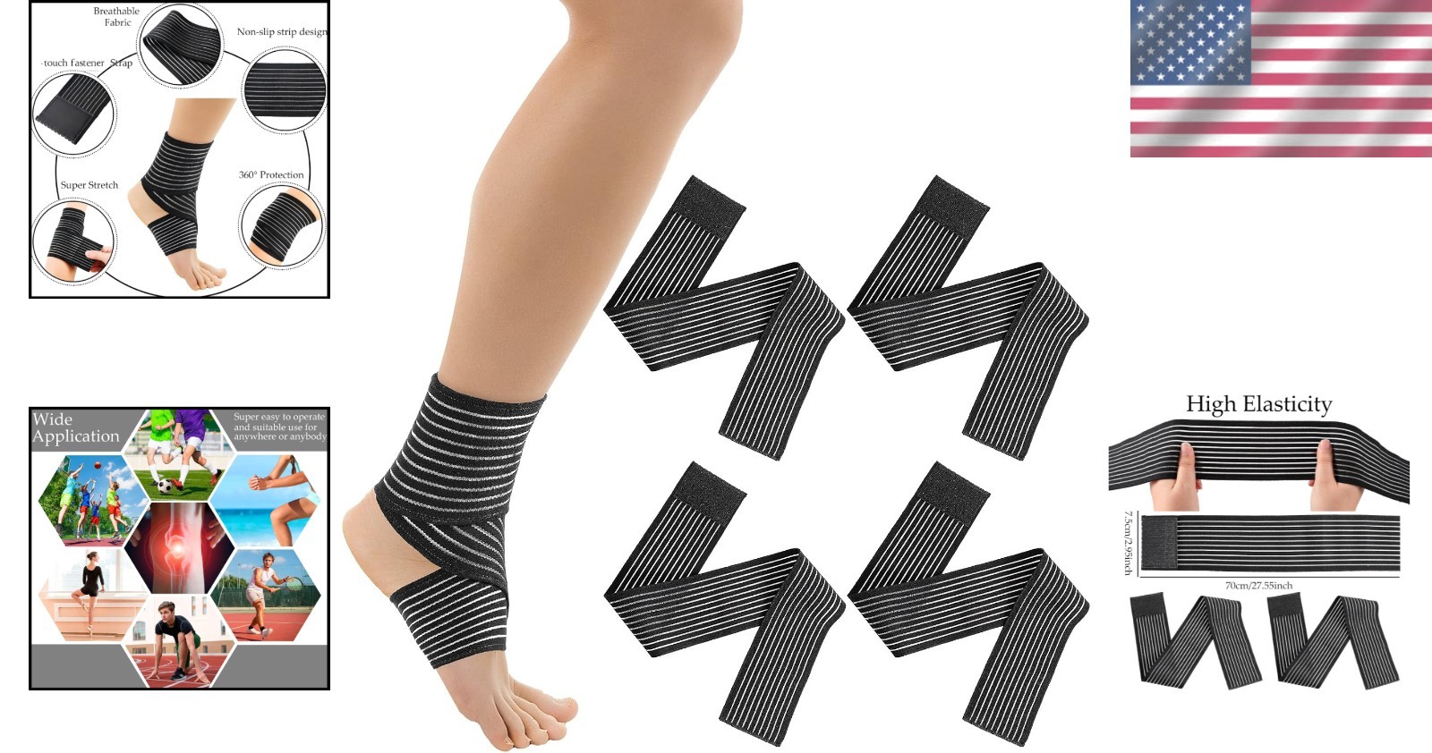 Compression Bandage Wraps for Leg, Elastic Calf Sleeve, Adjustable plus Size (2