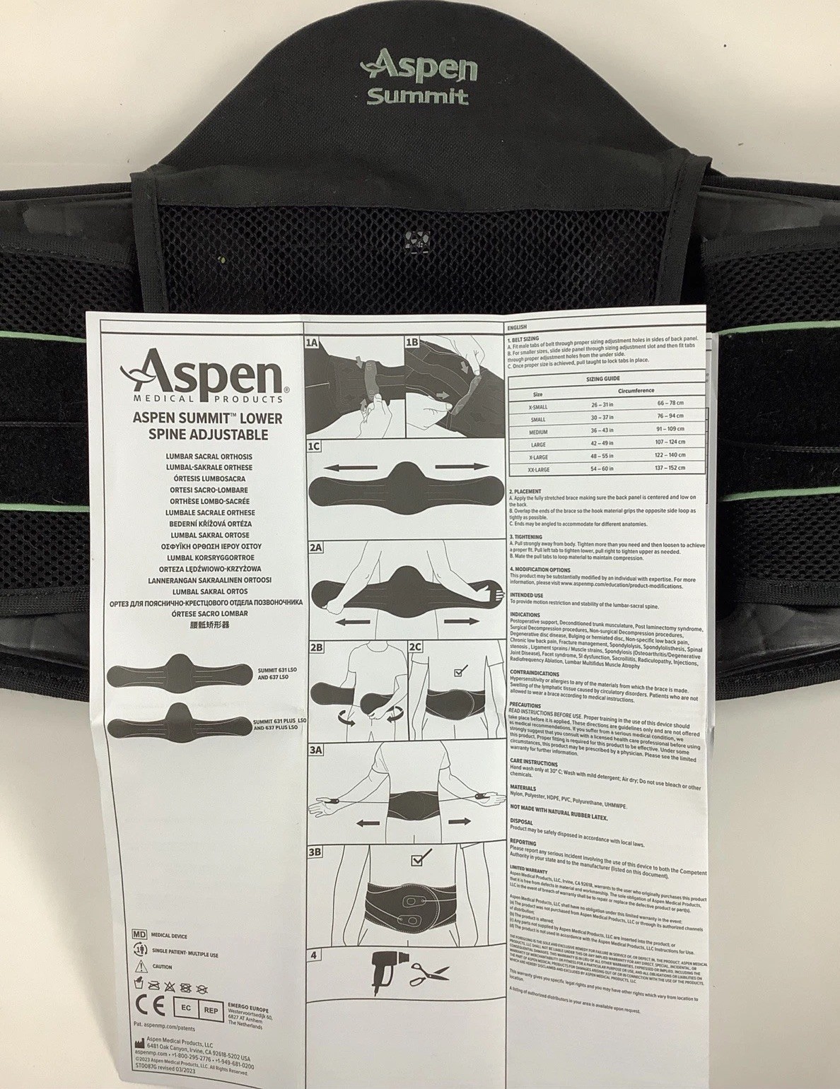 Aspen Summit Lumbar Back Brace Adjustable Support Belt Orthopedic Black