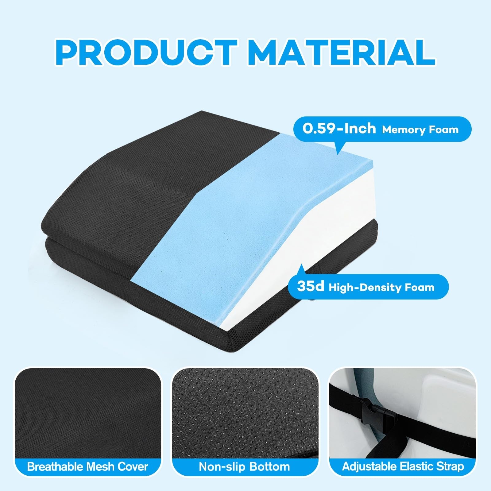 Adjustable Memory Foam Cushion for Hip Surgery Recovery, Non-Slip, Long Sitting