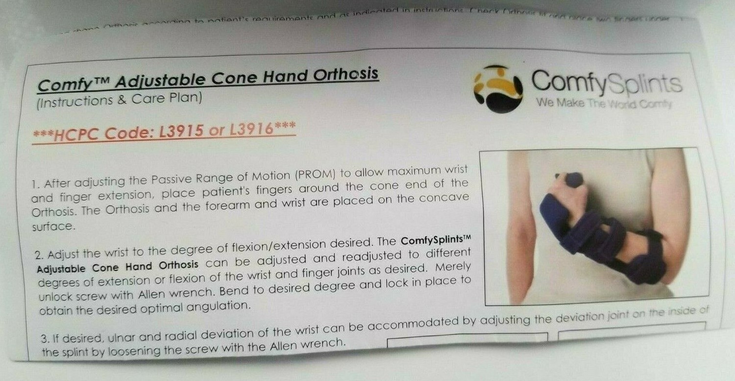 Comfy Splints Adjustable Cone Hand Orthosis Brace NEW Fingers Wrist