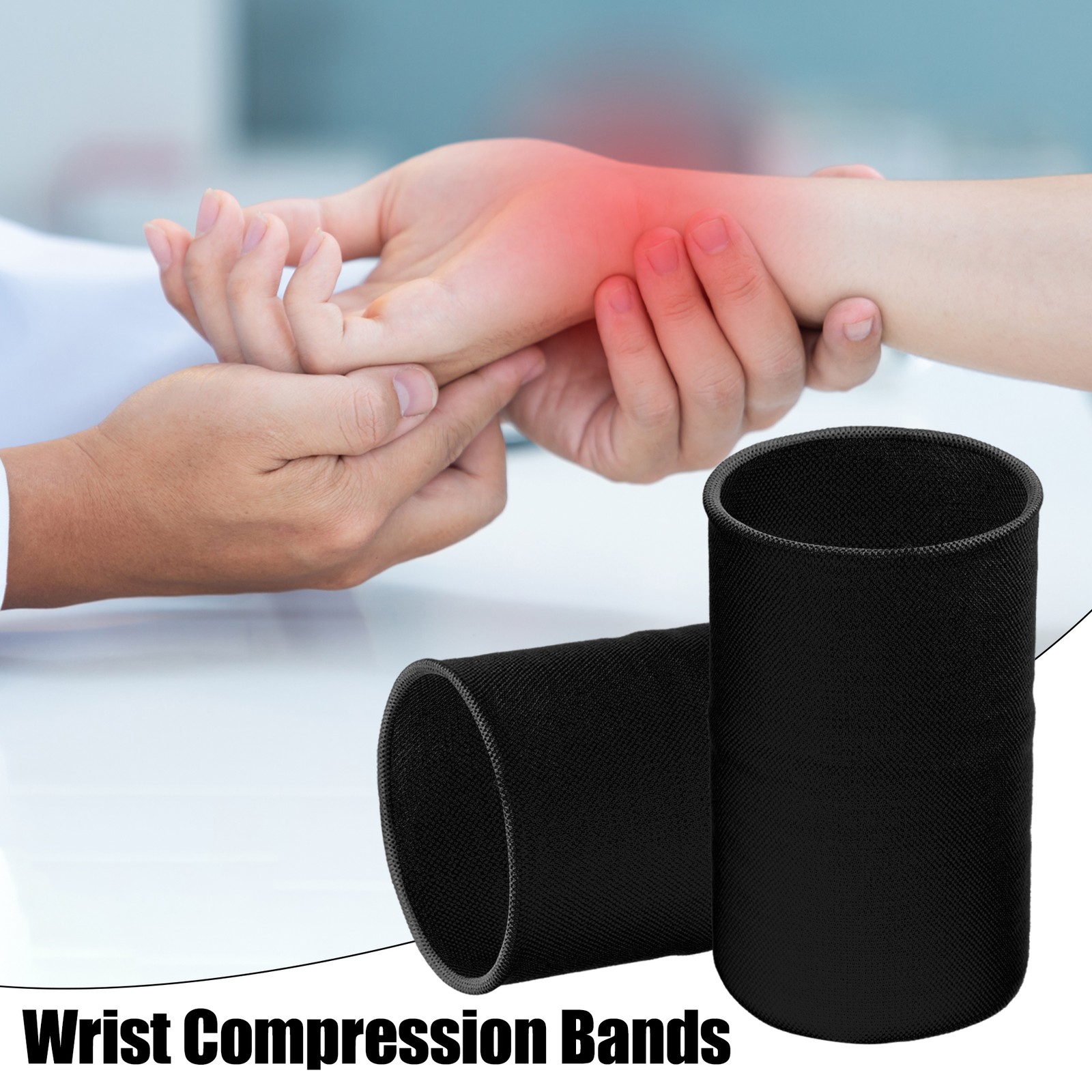 2 Pairs Compression Wrist Cuffs Elastic Sleeves for Women and Men Black L