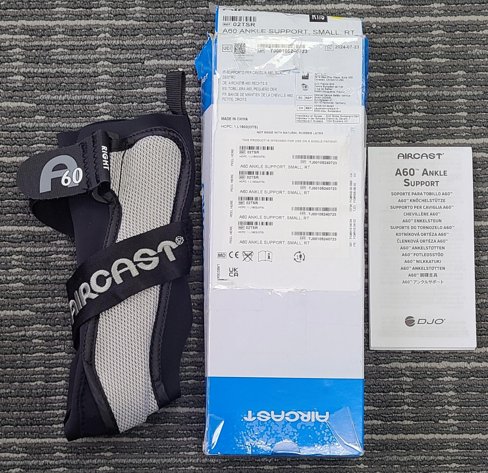 DJO DJ Ortho AirCast A60 Ankle Support Brace Black SM RIGHT M 7.5/W 8.5 02TSR