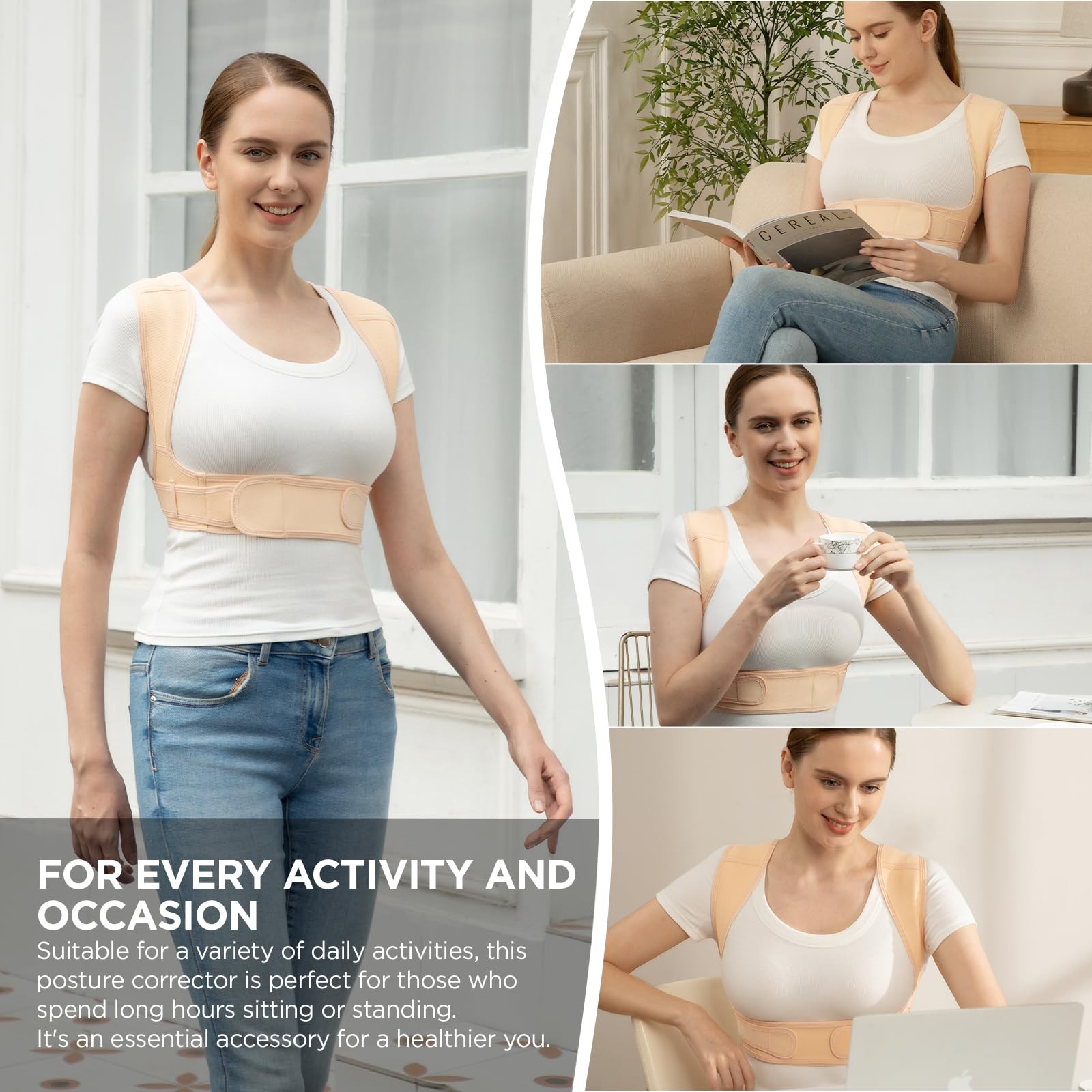 Vicorrect Posture Corrector for Women and Men, Adjustable Large/XLarge, Beige