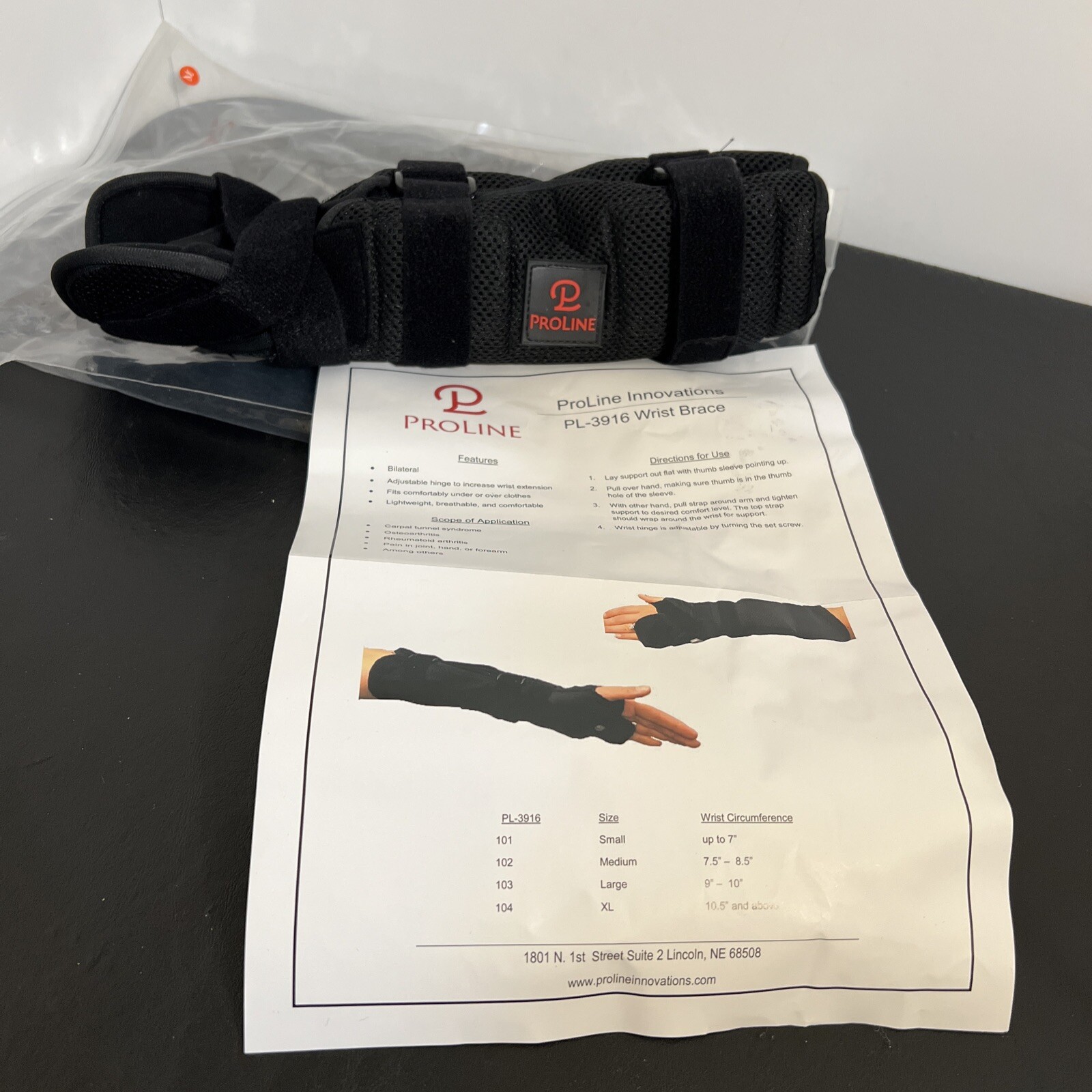 Proline PL-3916 wrist brace size medium black adjustable