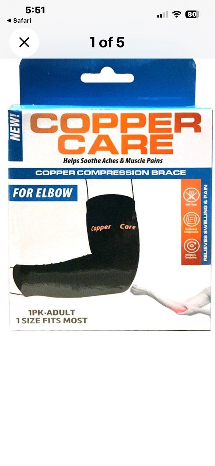 Copper Care Elbow Compression Brace Support Sleeve for Joint Pain Relief New