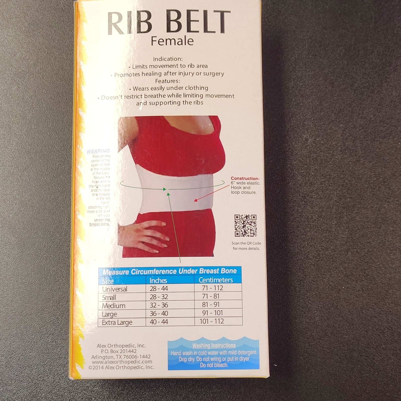 ALEX Orthopedic Women’s Rib Belt Support Brace, Large, White Made in USA