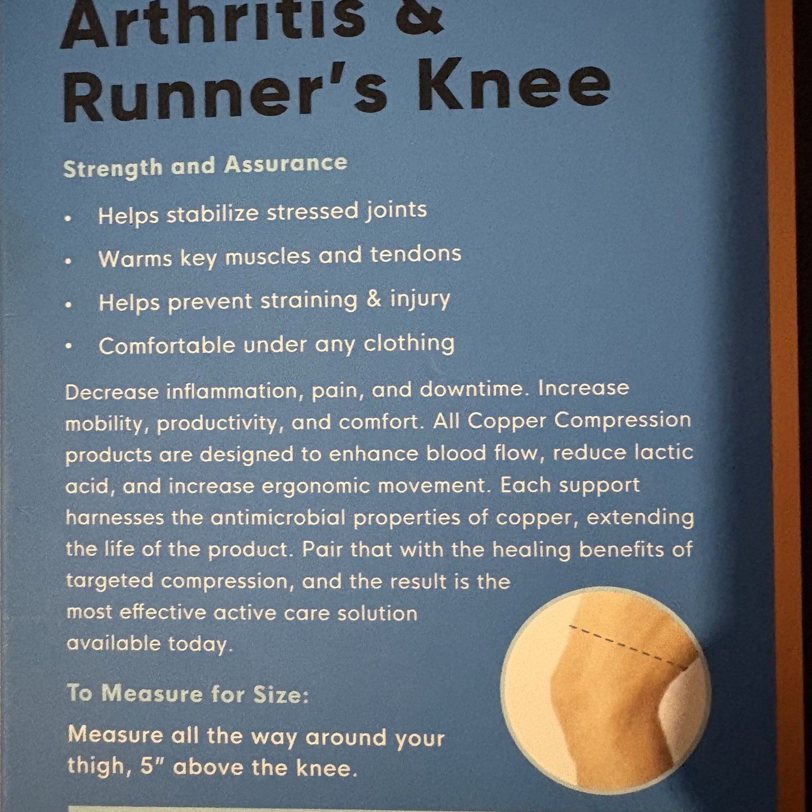 Knee Sleeve Copper Compression S / M 18.5” – 23.5” Tendinitis, Runners Knee Pain