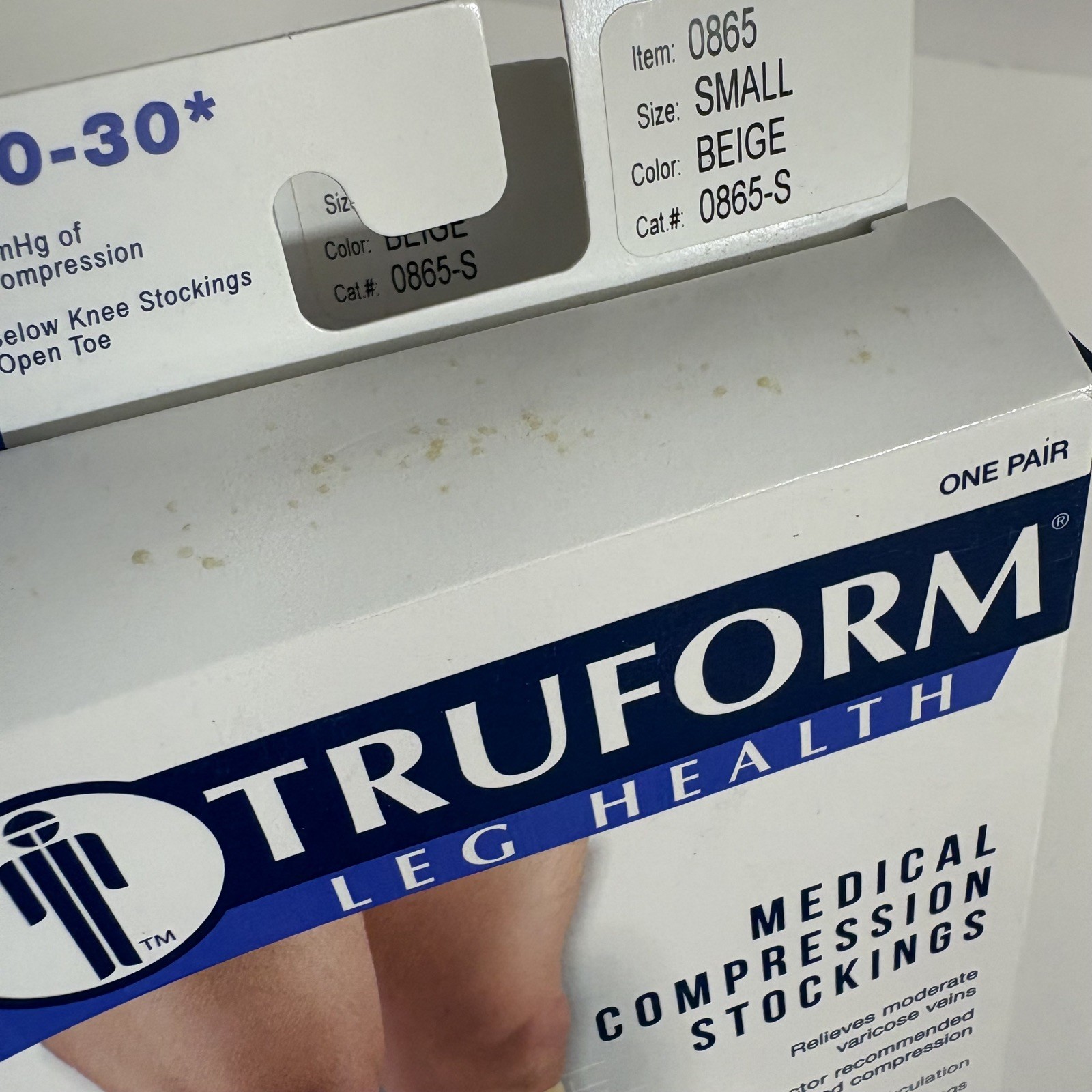 Truform 20-30 Below Knee Compression Stockings Open Toe Beige Small # 0865-S