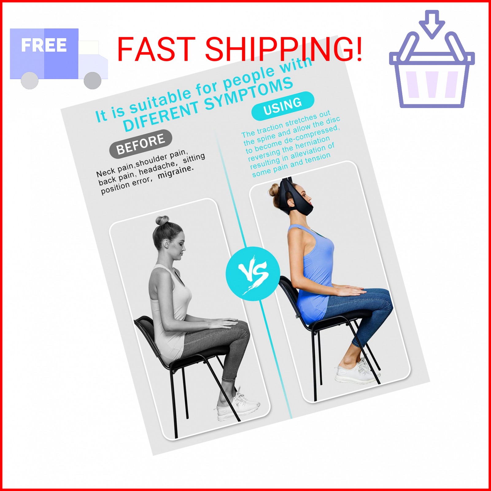 comness Cervical Neck Traction Device Over Door for Home Use, Portable Neck Stre