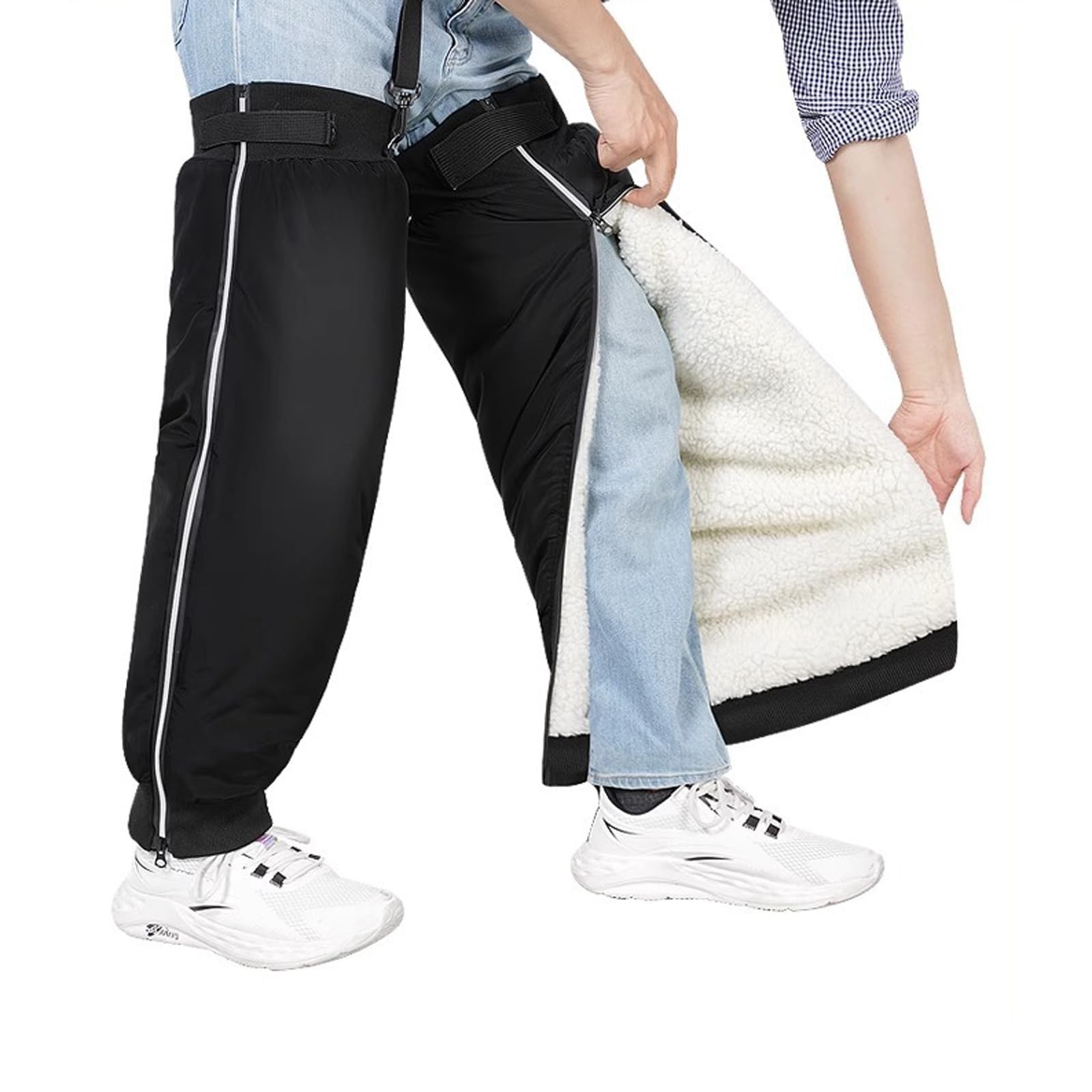 Windproof Cycling Knee Braces Leg Warmers Adult Fleece Motorcycle Pads Stripe