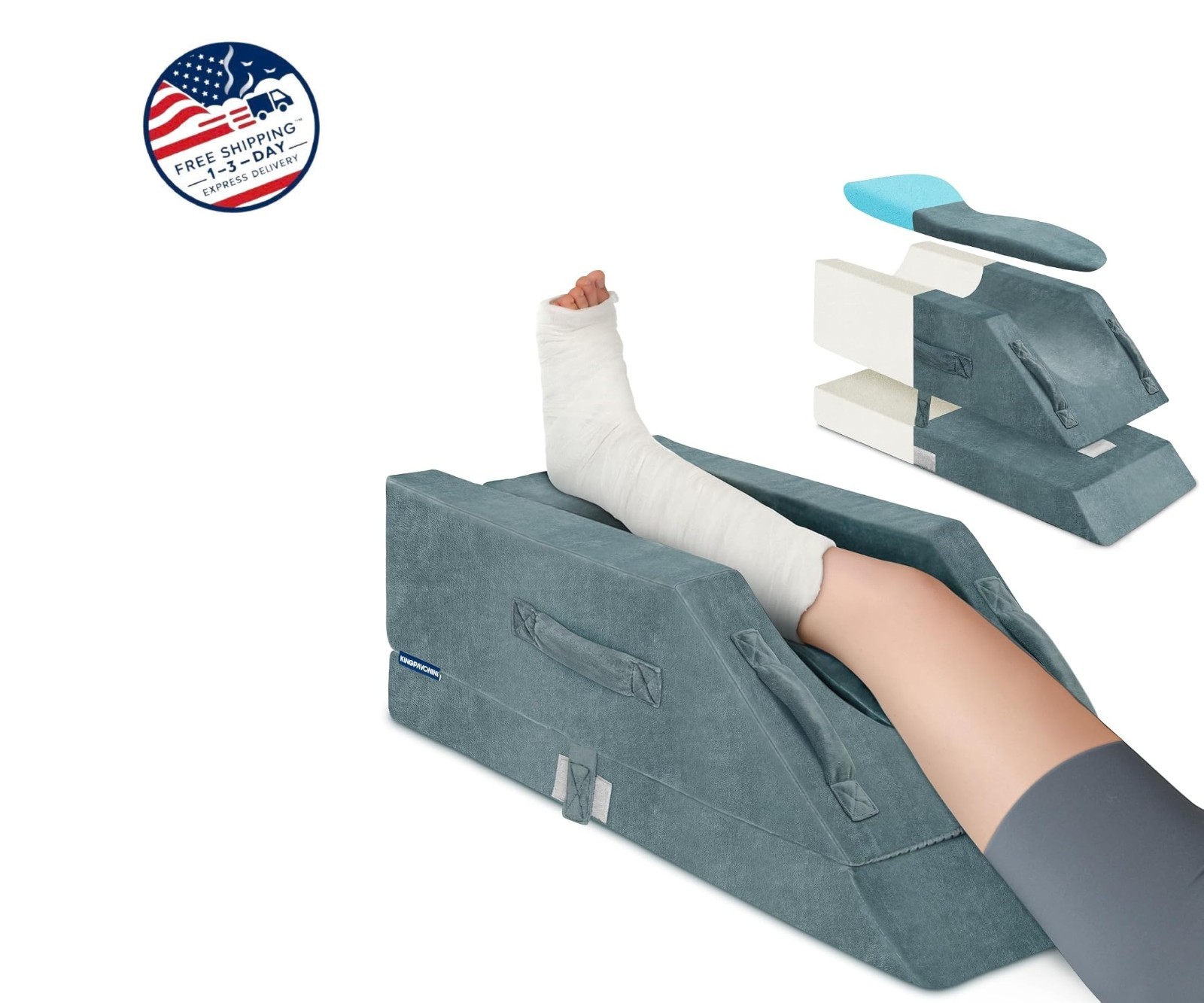Almohada elevadora de piernas ajustable en 4 alturas, para una pierna, gris.