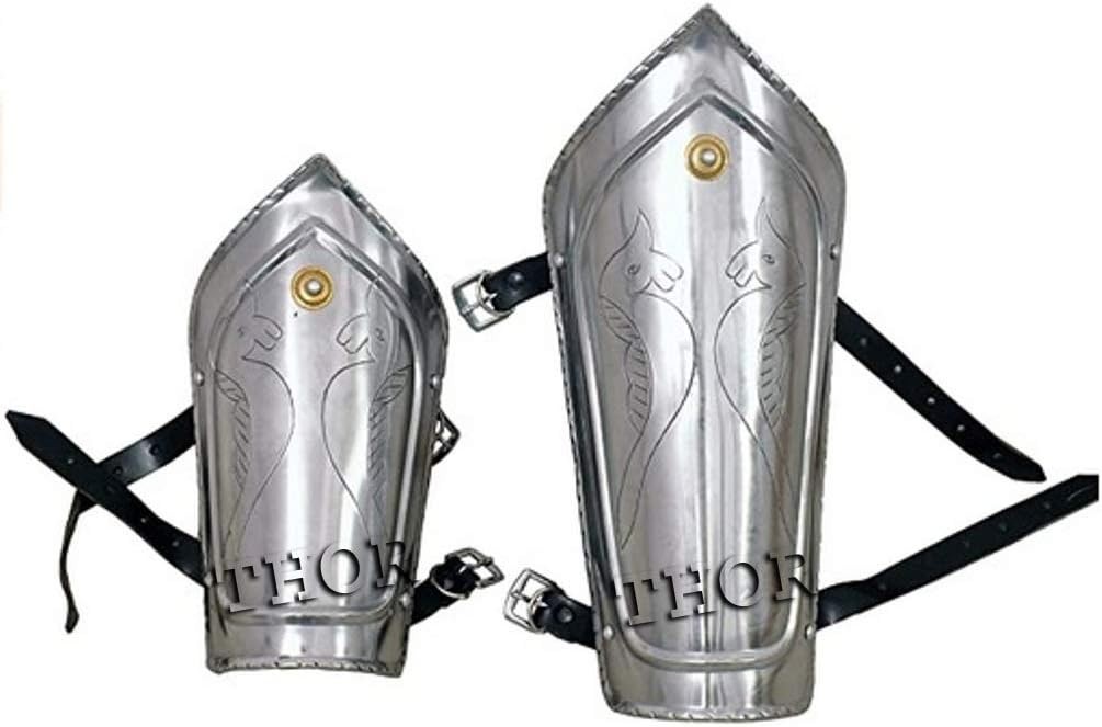 Medieval Steel Arm Guards Leg Greaves Guards Set 18g Silver Finish Adult